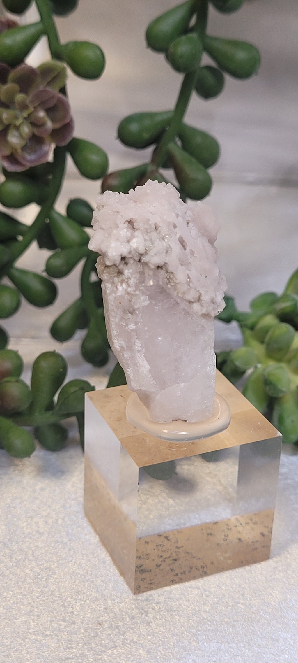 Blush Druzy Quartz Specimen on Acrylic Display Stand