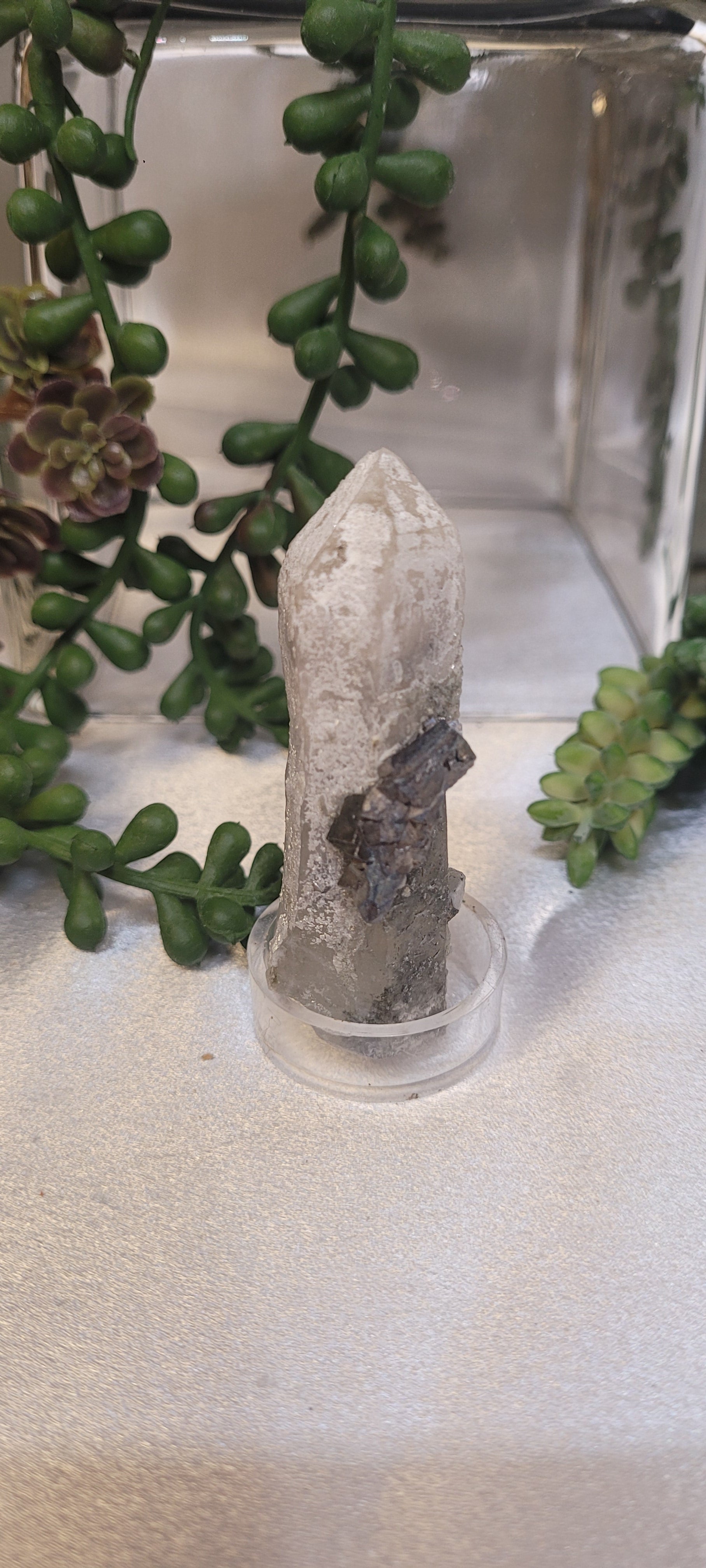 Candle Quartz with Galena Crystal Growth • Raw Quartz Specimen • 47g