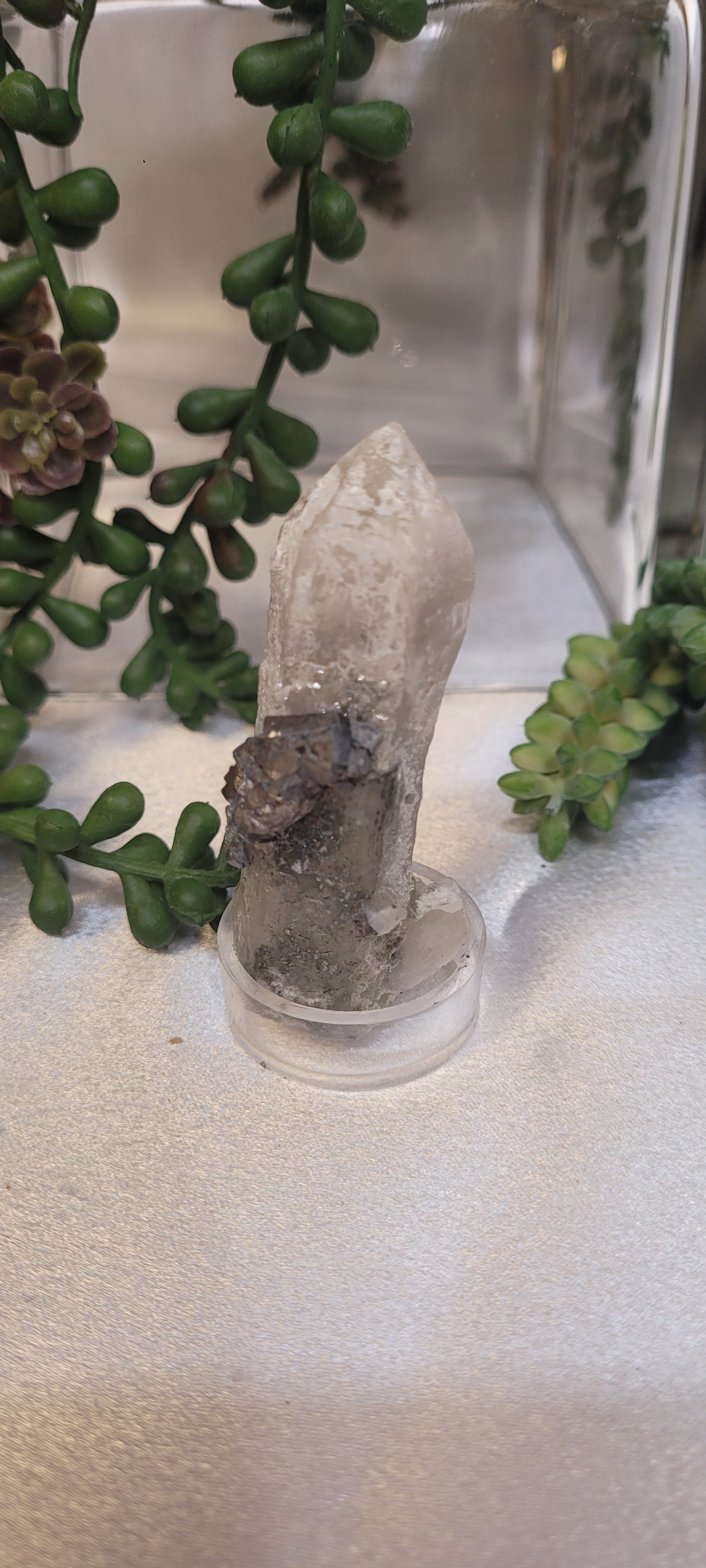 Candle Quartz with Galena Crystal Growth • Raw Quartz Specimen • 47g