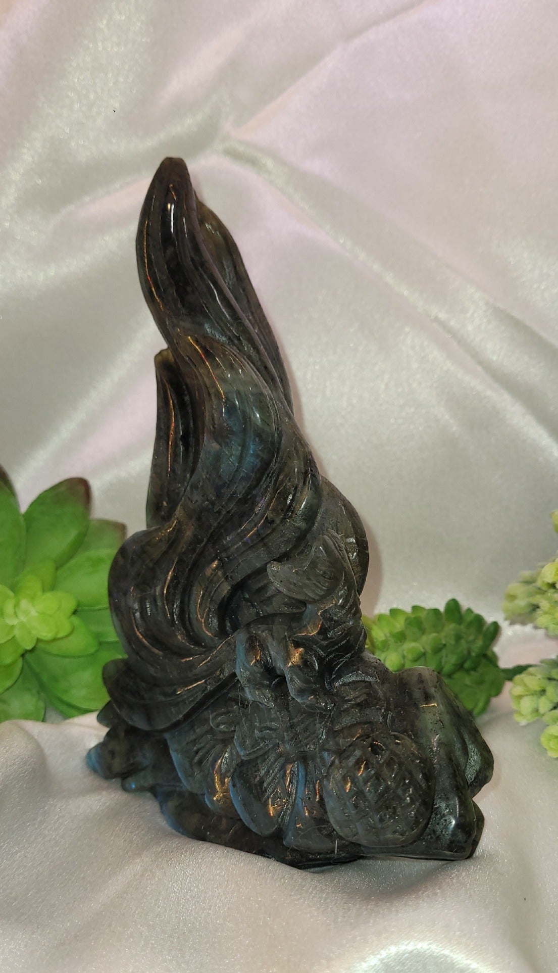 Labradorite Nine-Tailed Fox Carving ~Celestial Flame