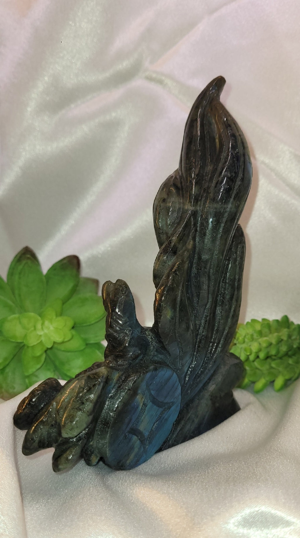 Labradorite Nine-Tailed Fox Carving ~Celestial Flame