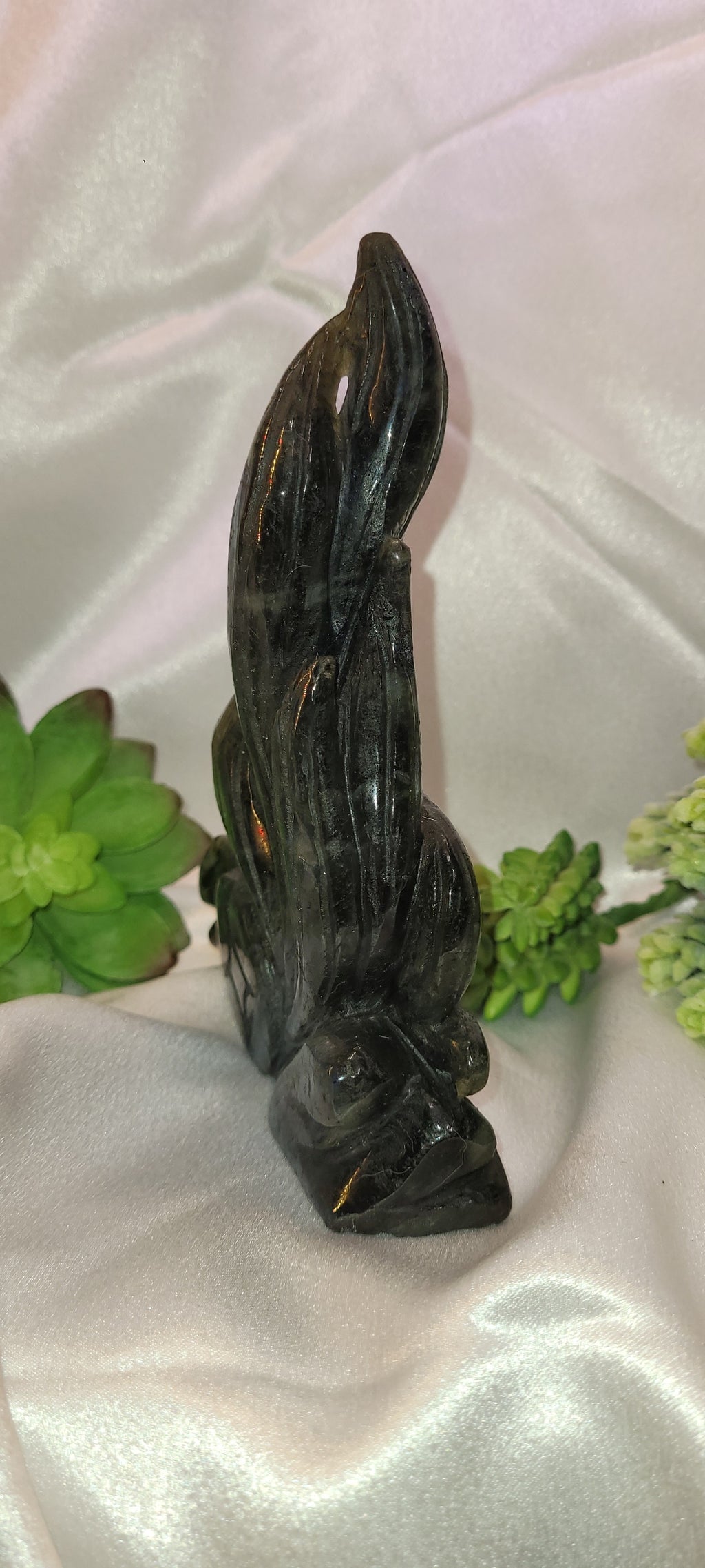 Labradorite Nine-Tailed Fox Carving ~Celestial Flame