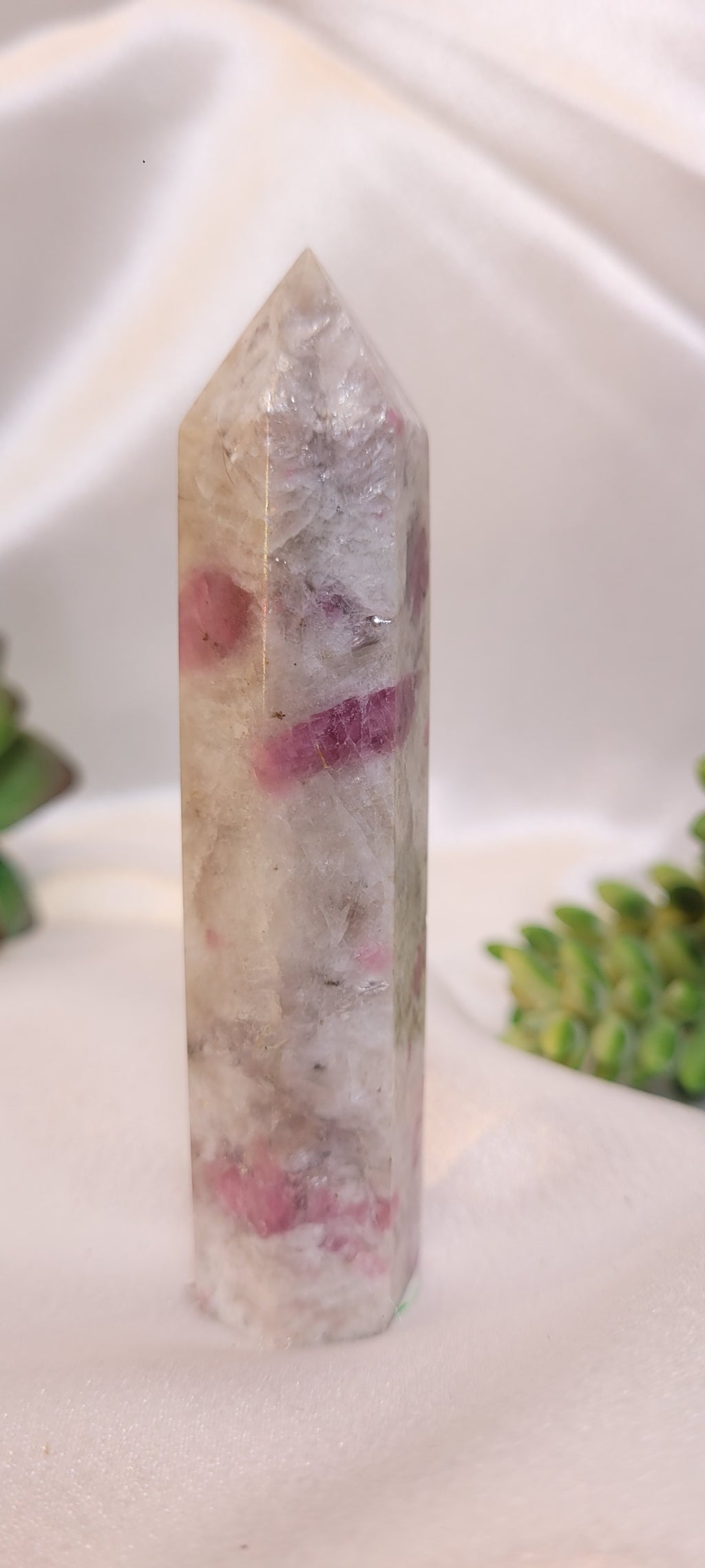 Pink Rubellite Tourmaline in Quartz Crystal Tower