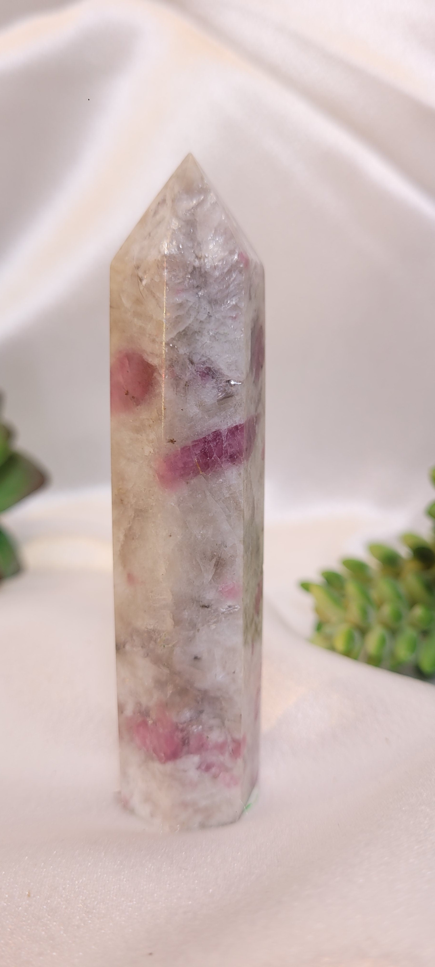 Pink Rubellite Tourmaline in Quartz Crystal Tower