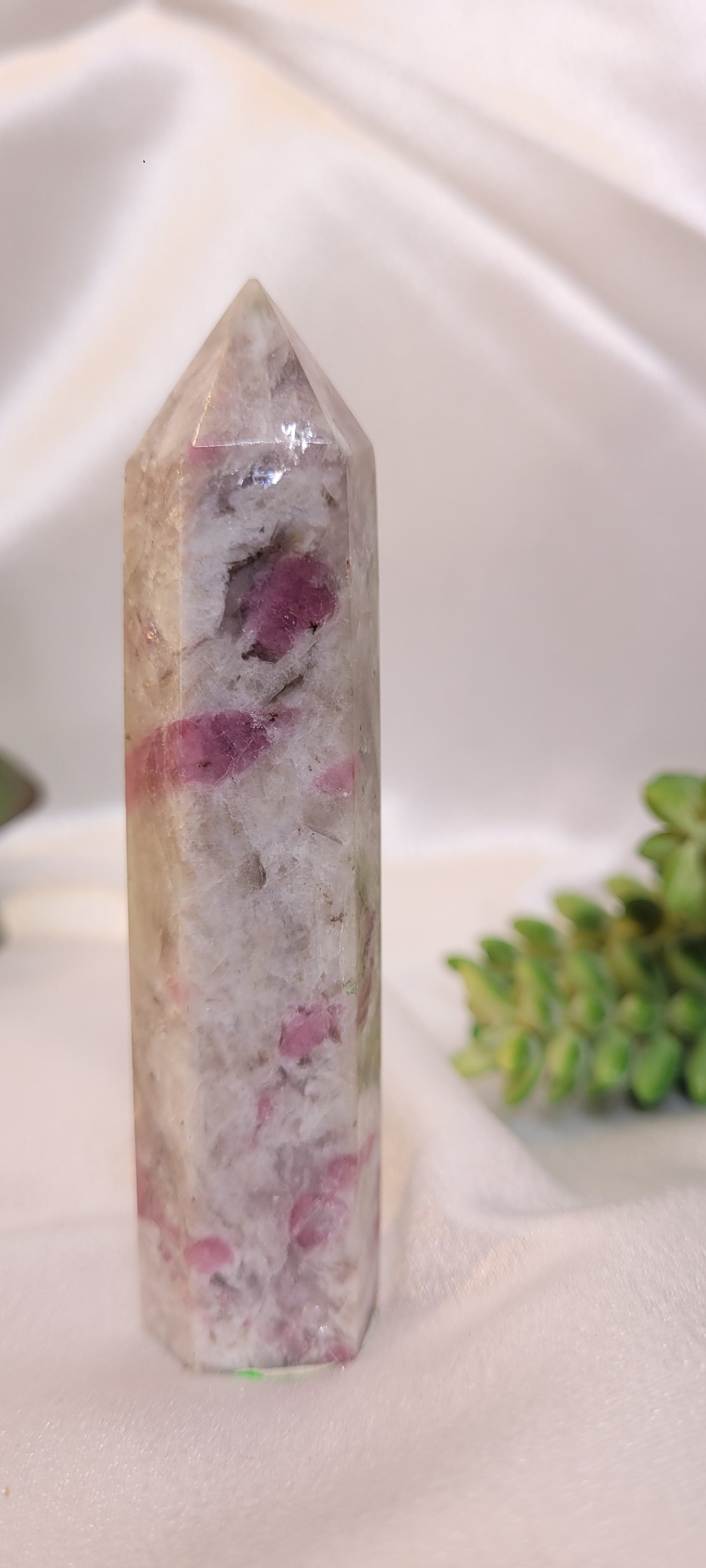 Pink Rubellite Tourmaline in Quartz Crystal Tower