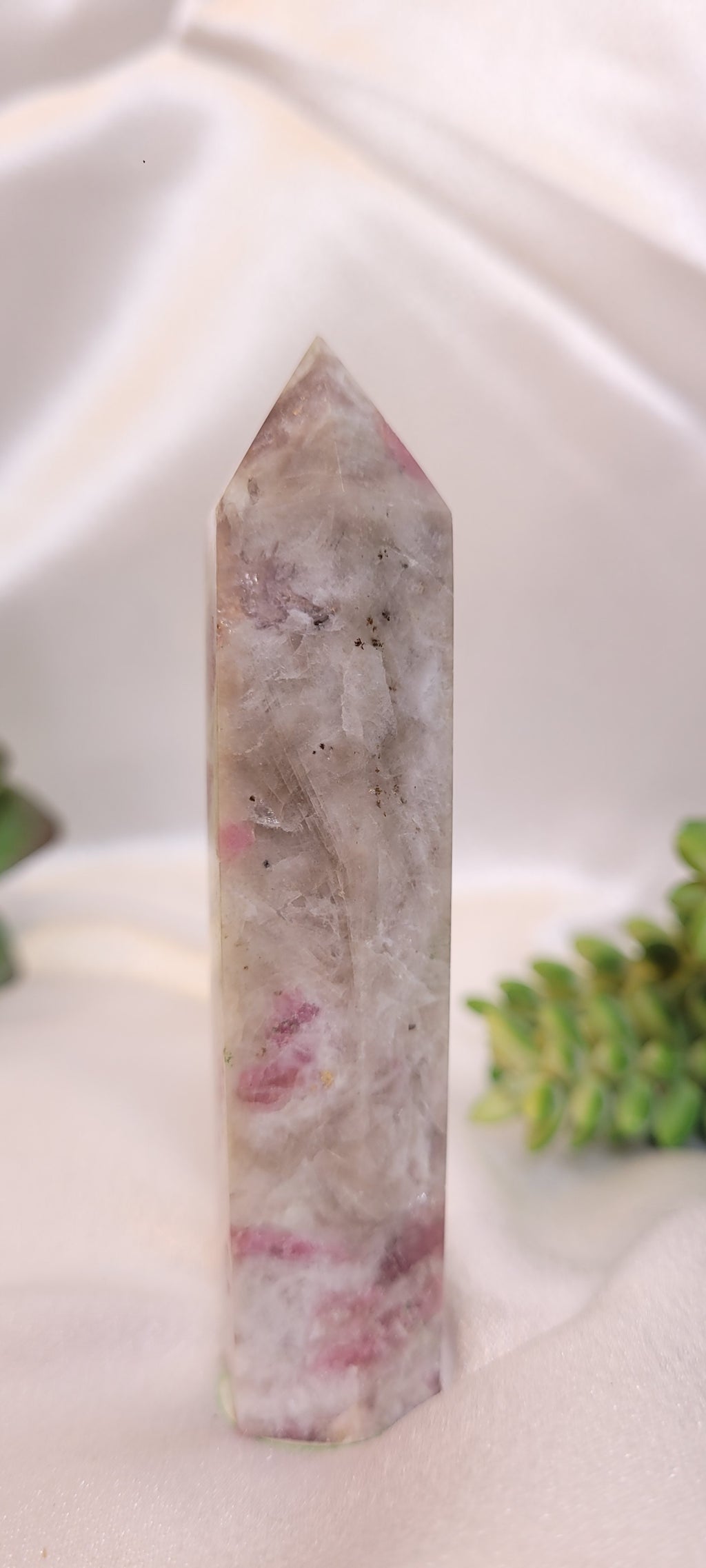 Pink Rubellite Tourmaline in Quartz Crystal Tower