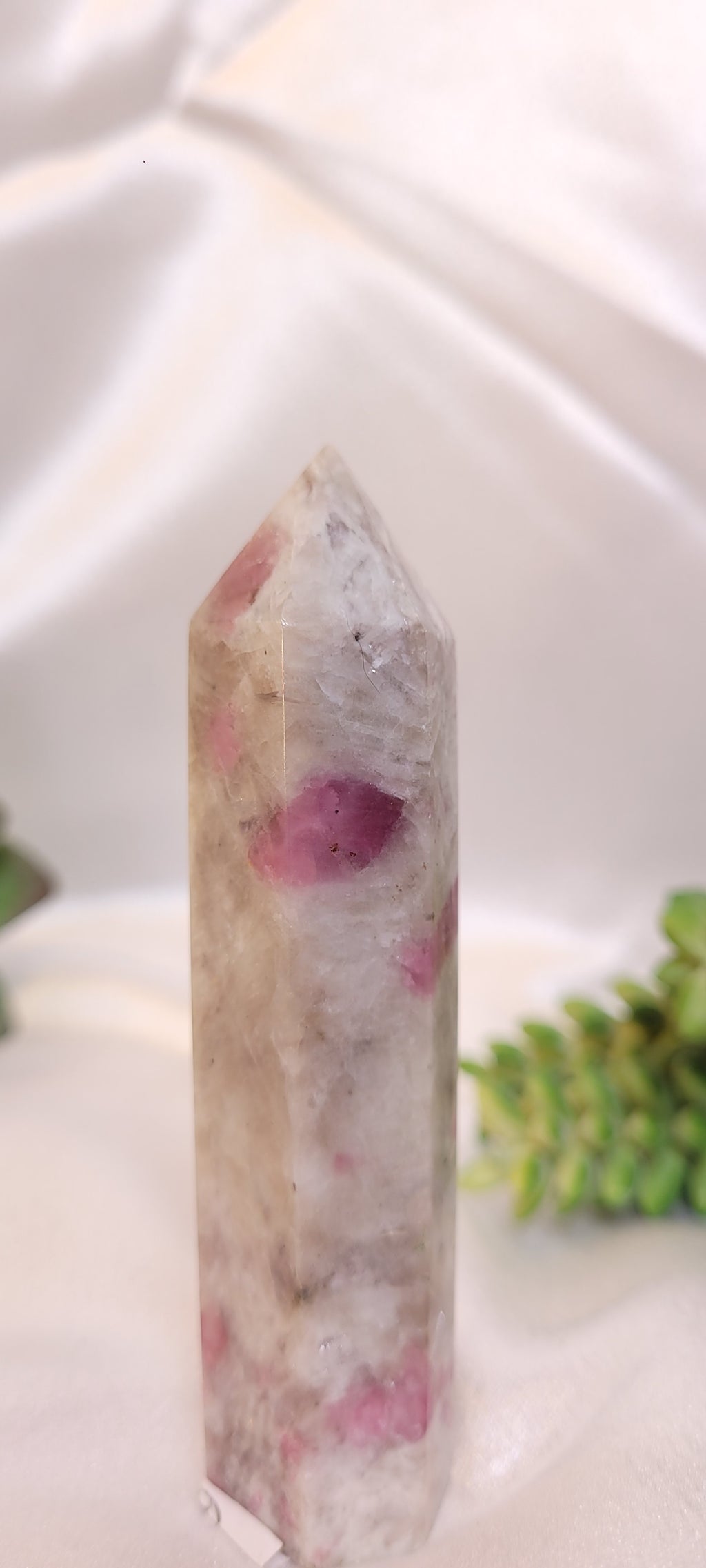 Pink Rubellite Tourmaline in Quartz Crystal Tower