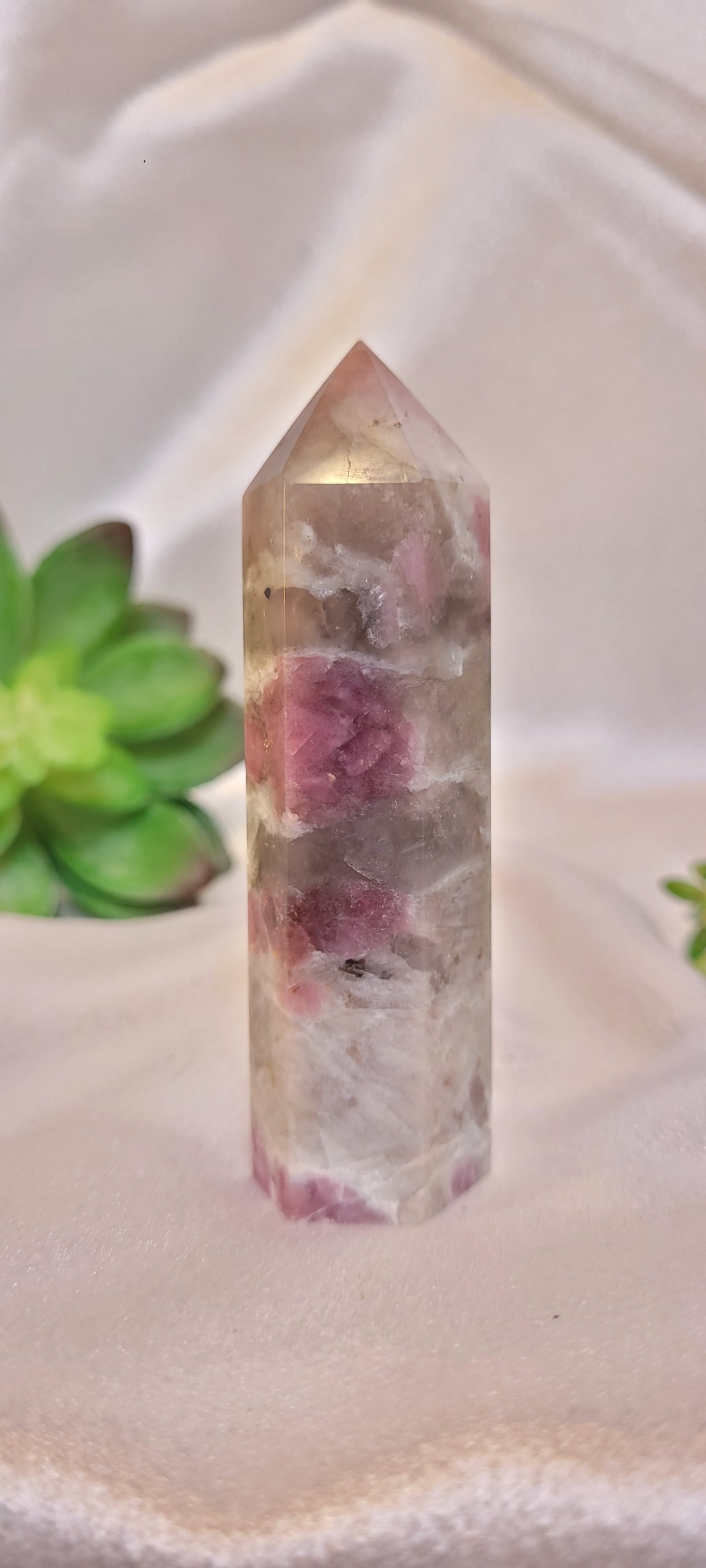 Pink Rubellite Tourmaline in Quartz Tower – 83g