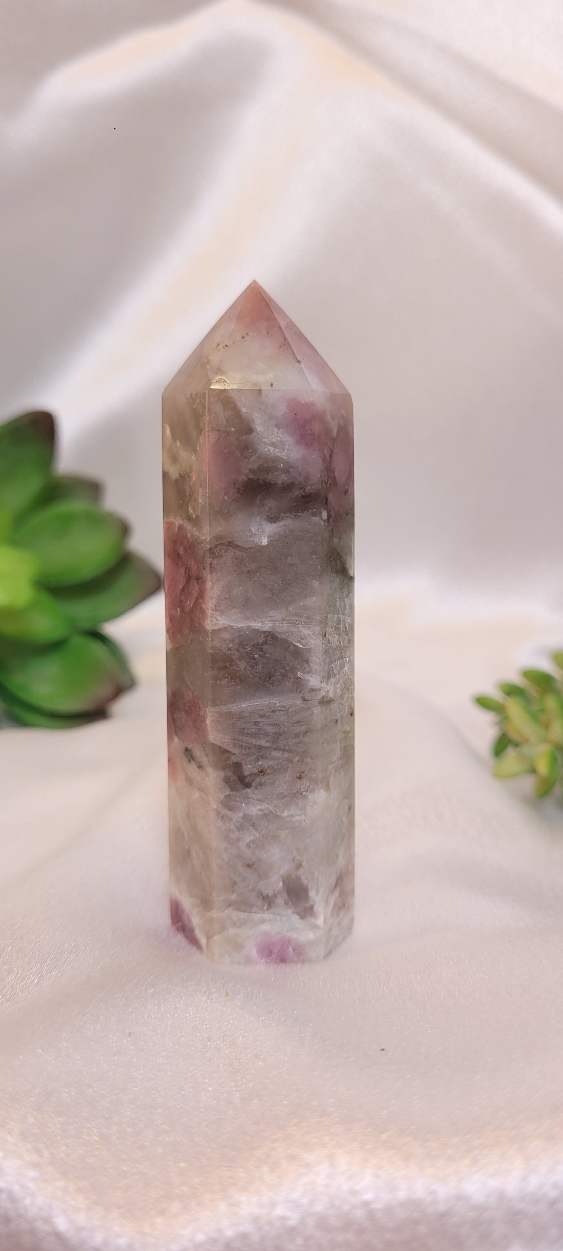 Pink Rubellite Tourmaline in Quartz Tower – 83g