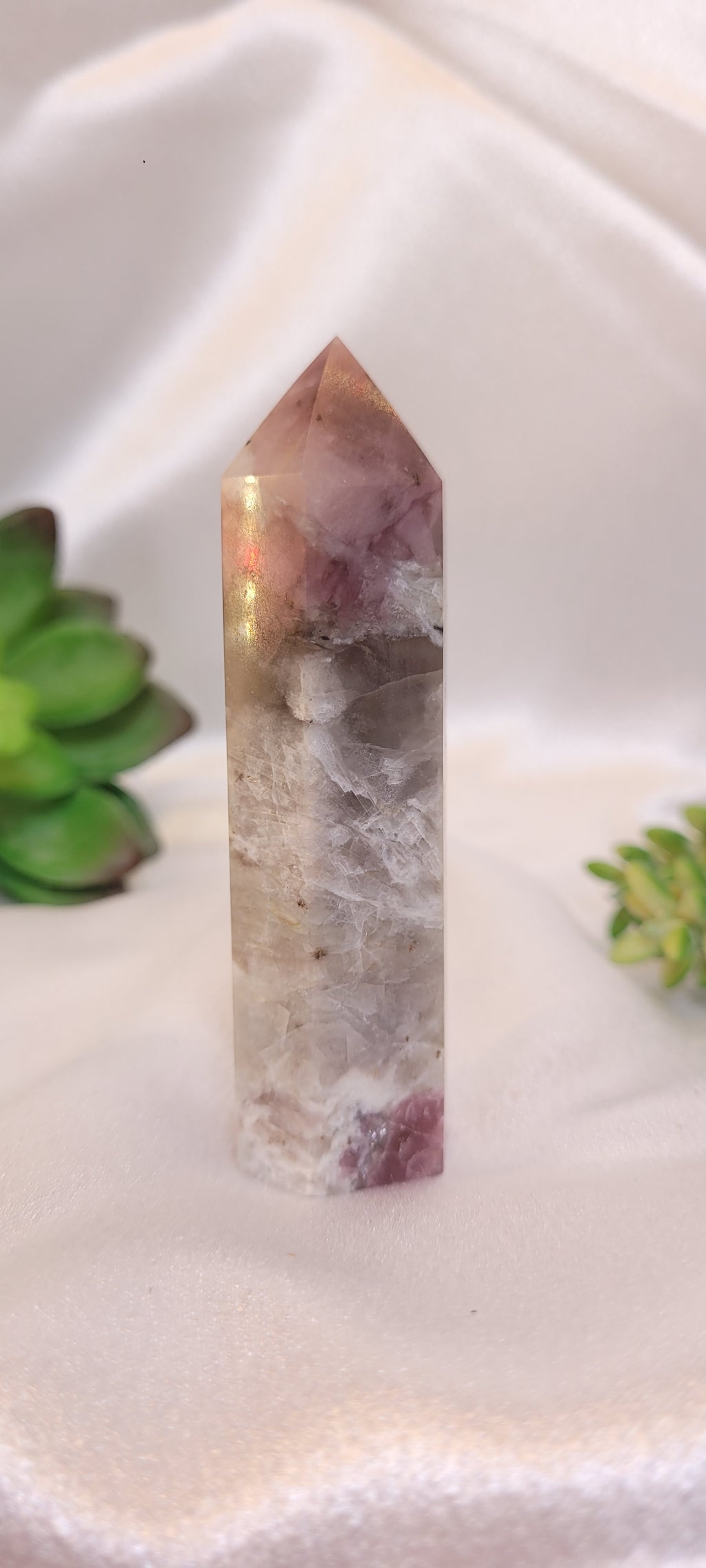 Pink Rubellite Tourmaline in Quartz Tower – 83g