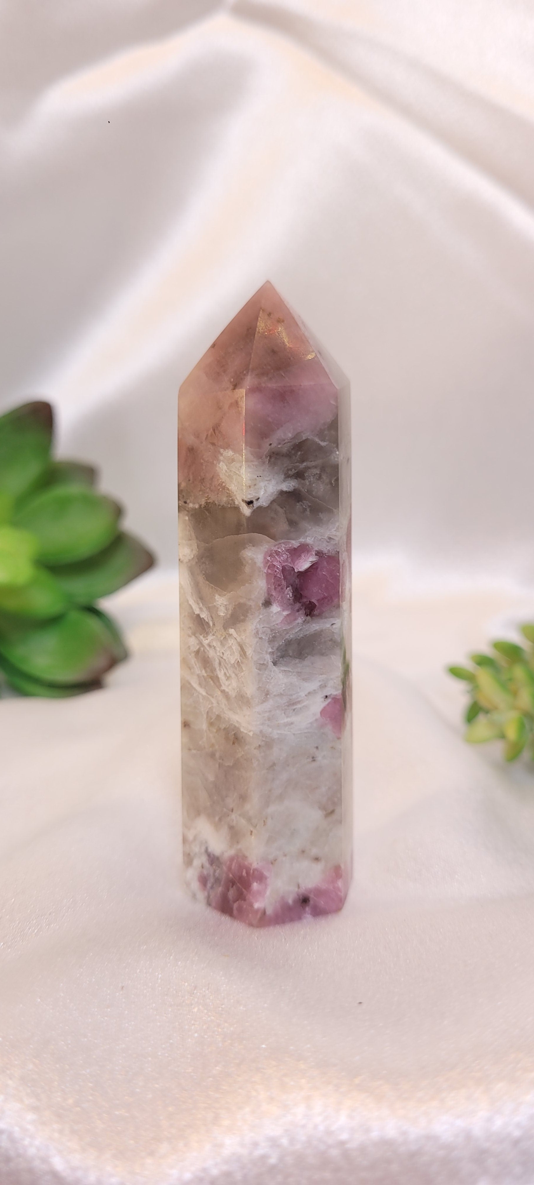 Pink Rubellite Tourmaline in Quartz Tower – 83g