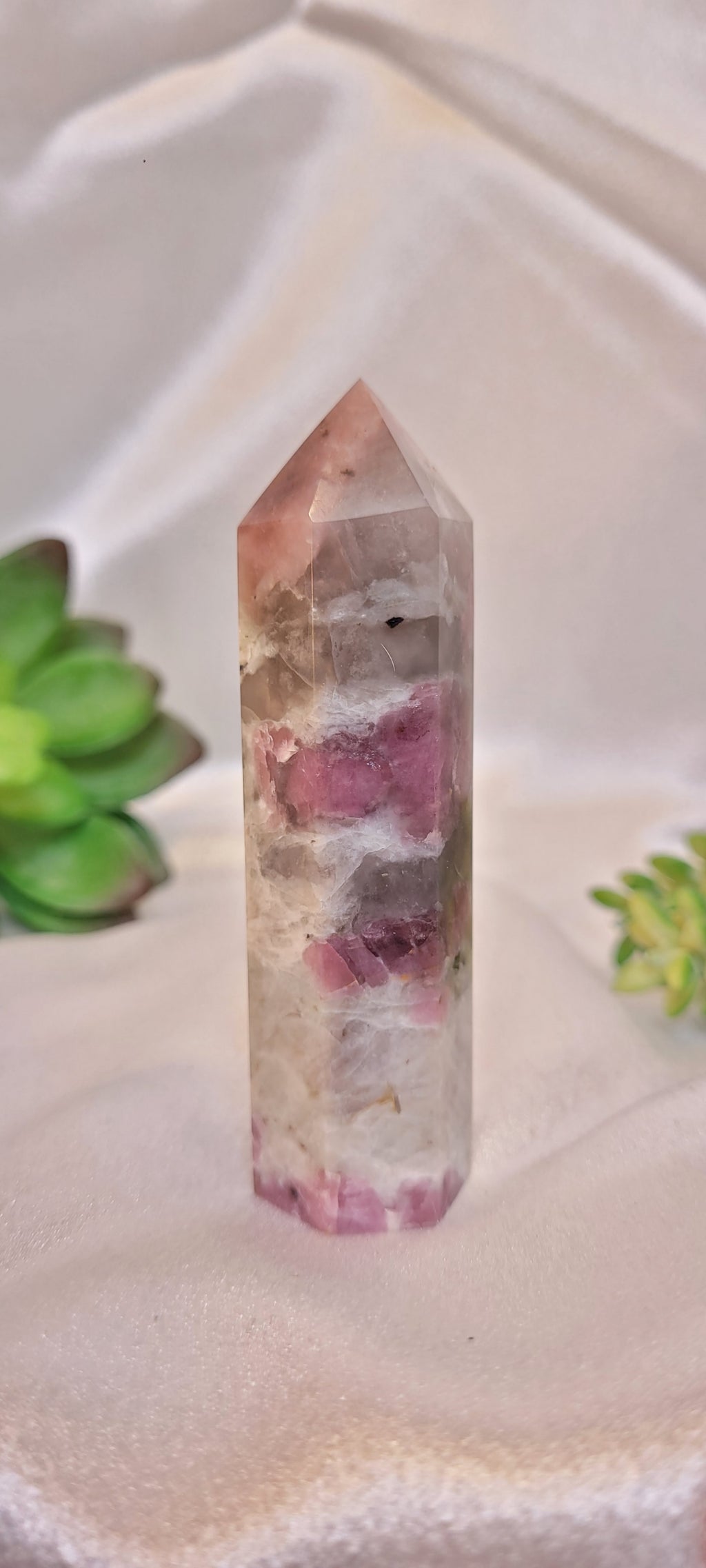 Pink Rubellite Tourmaline in Quartz Tower – 83g