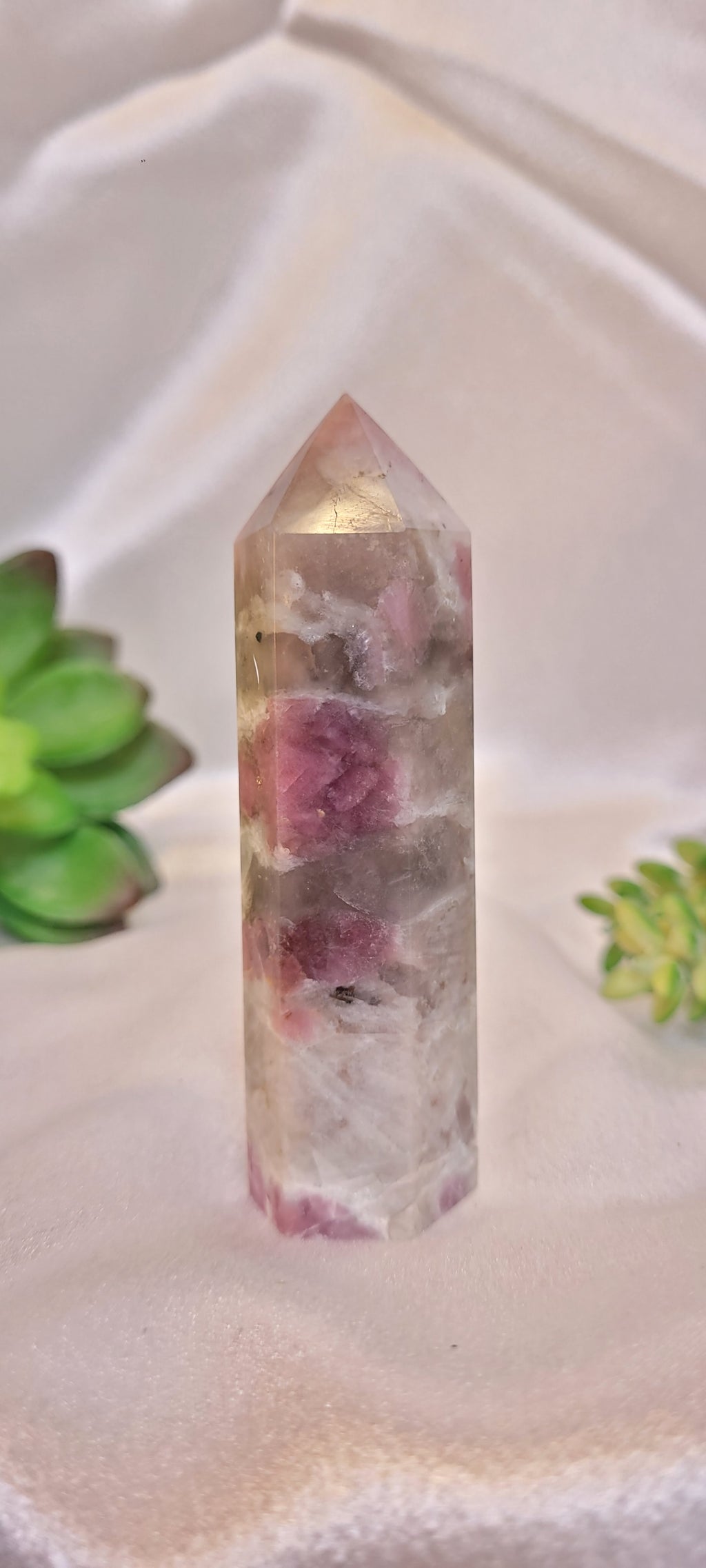 Pink Rubellite Tourmaline in Quartz Tower – 83g
