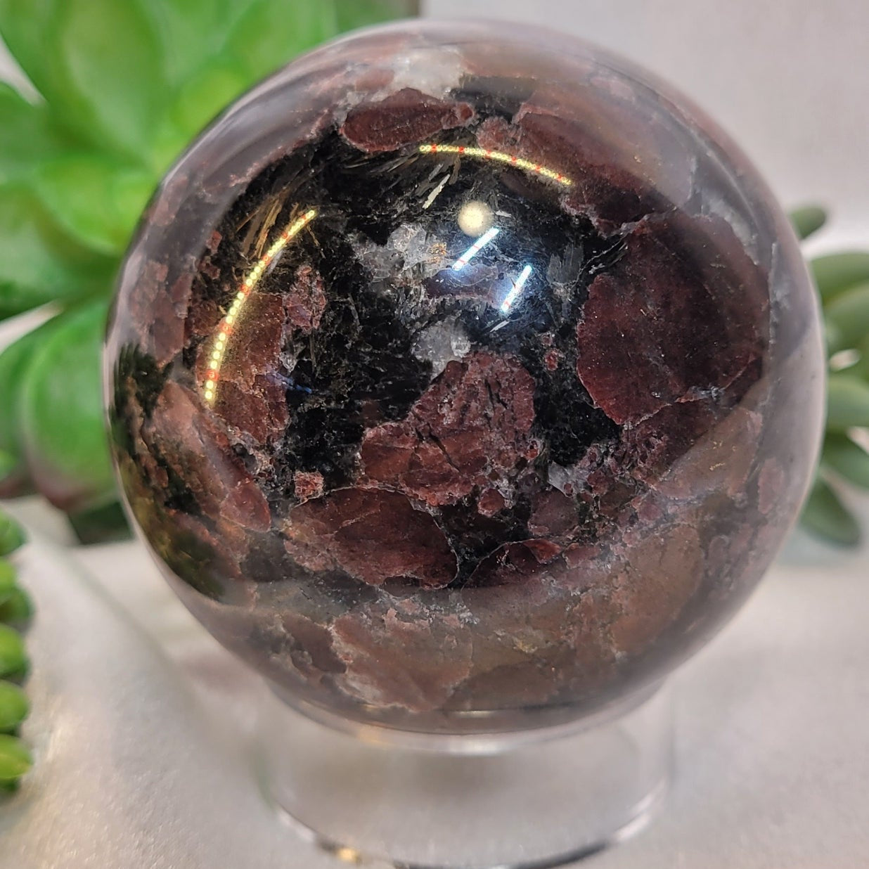 Garnet & Arfvedsonite Crystal Sphere 70.1 mm