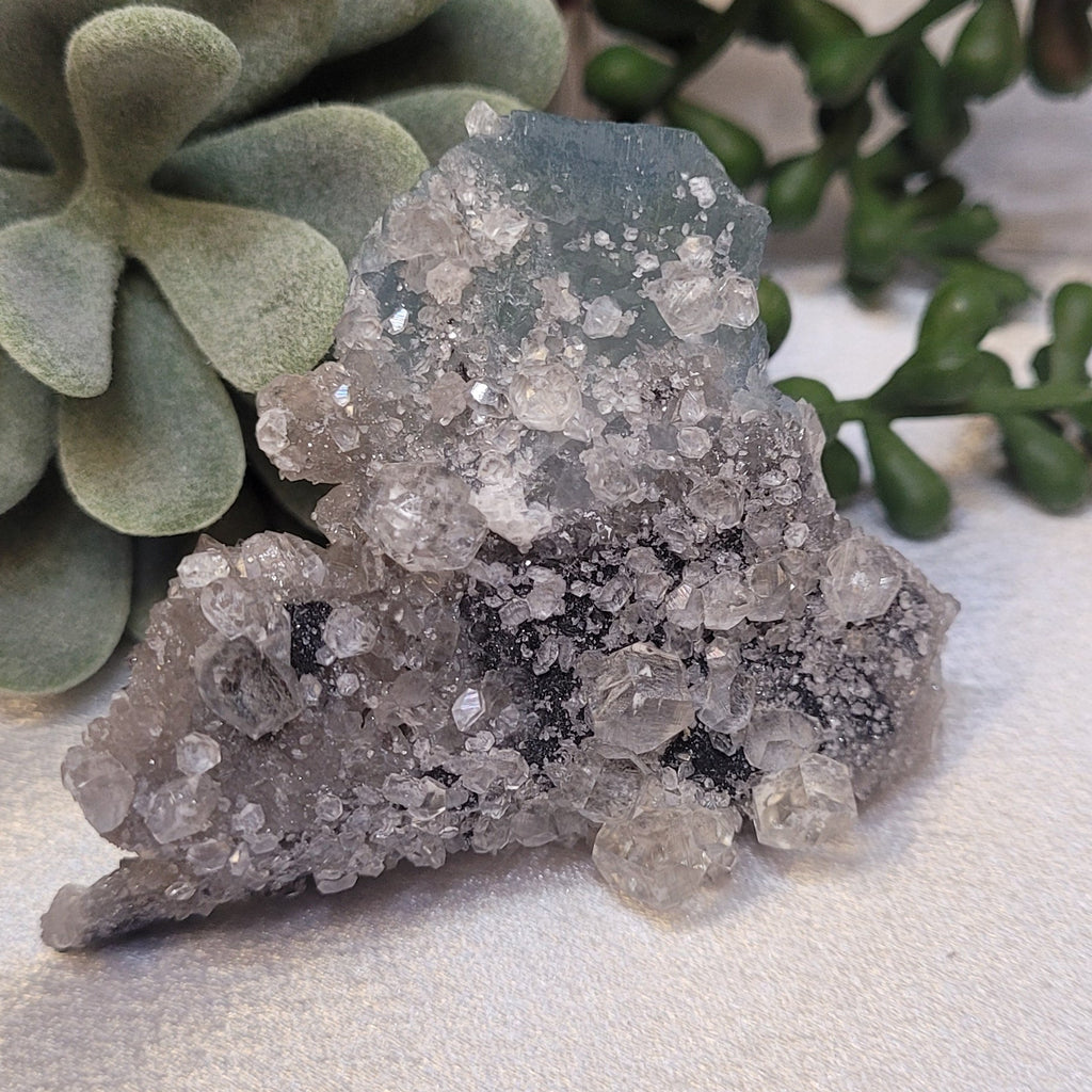 Blue Fluorite on Druzy Quartz Matrix