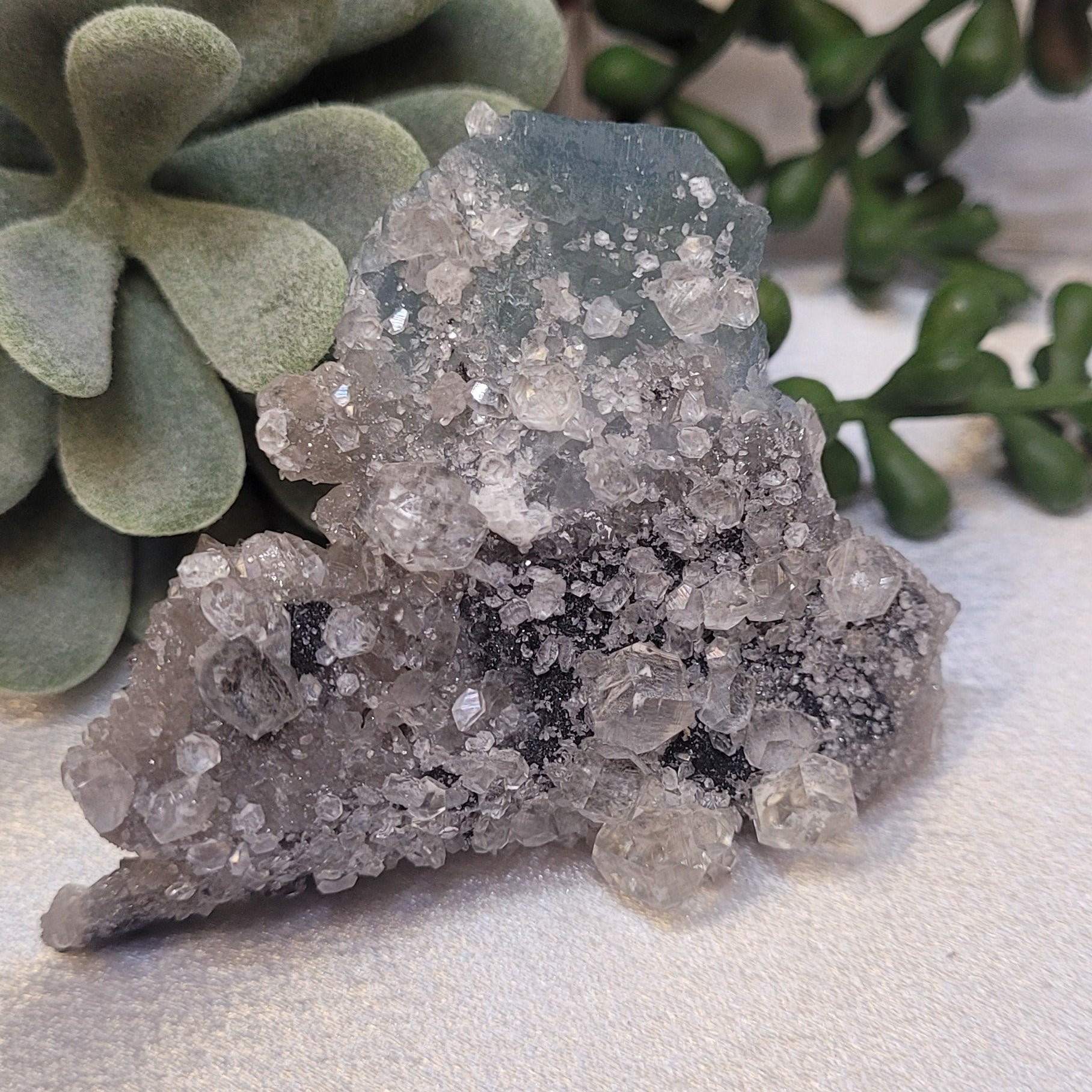 Blue Fluorite on Druzy Quartz Matrix