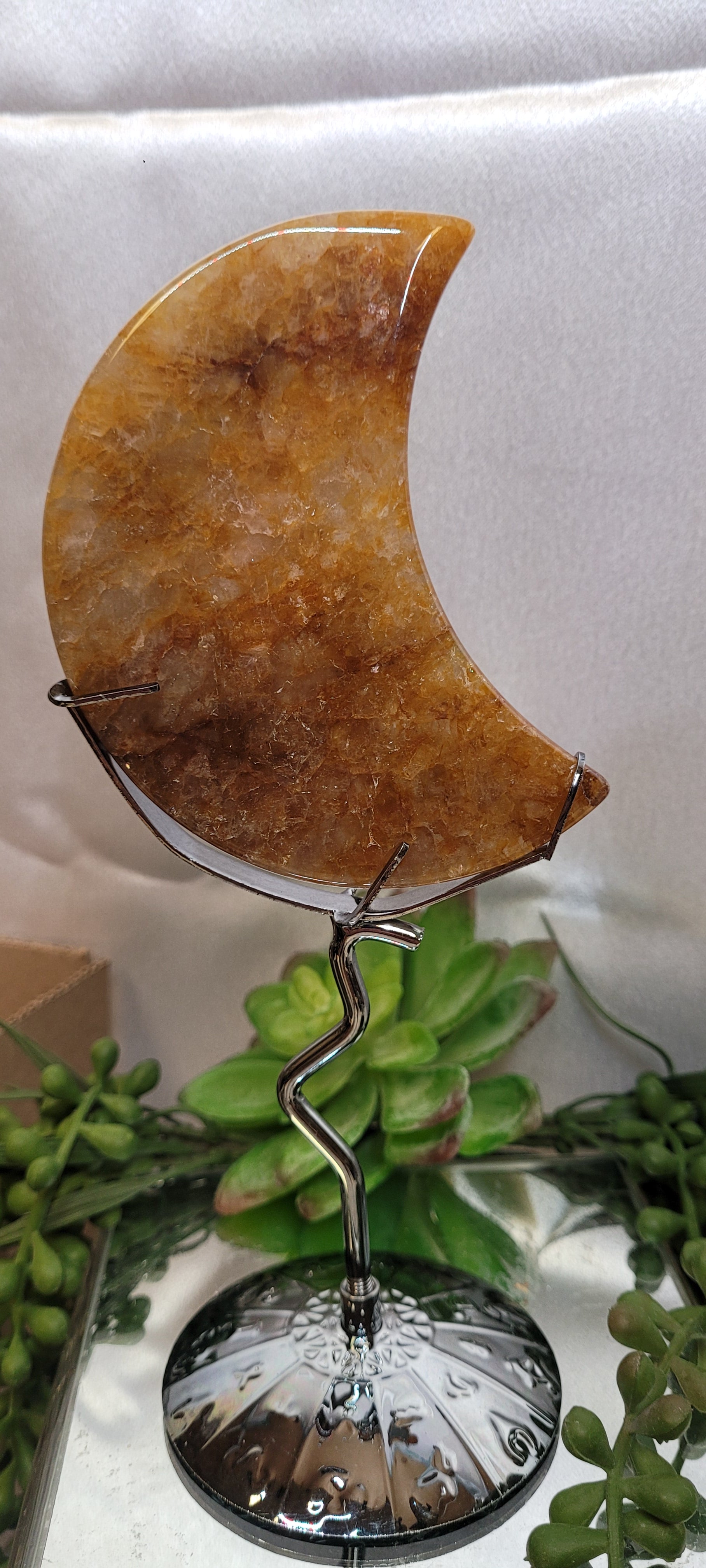 Fire Quartz Crescent Moon on Stand