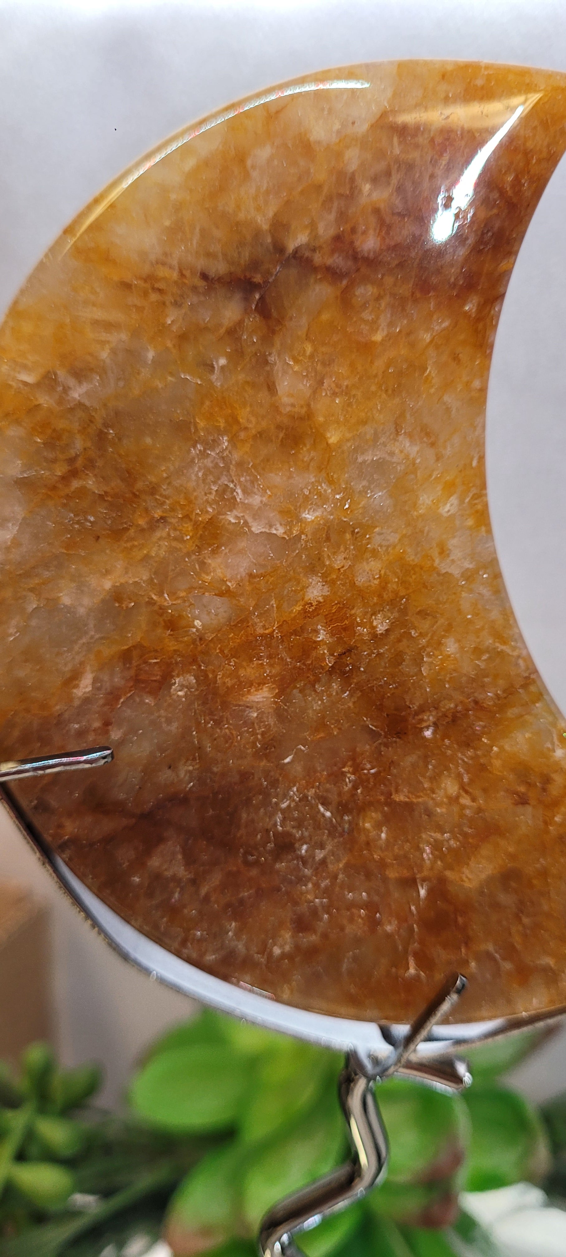 Fire Quartz Crescent Moon on Stand