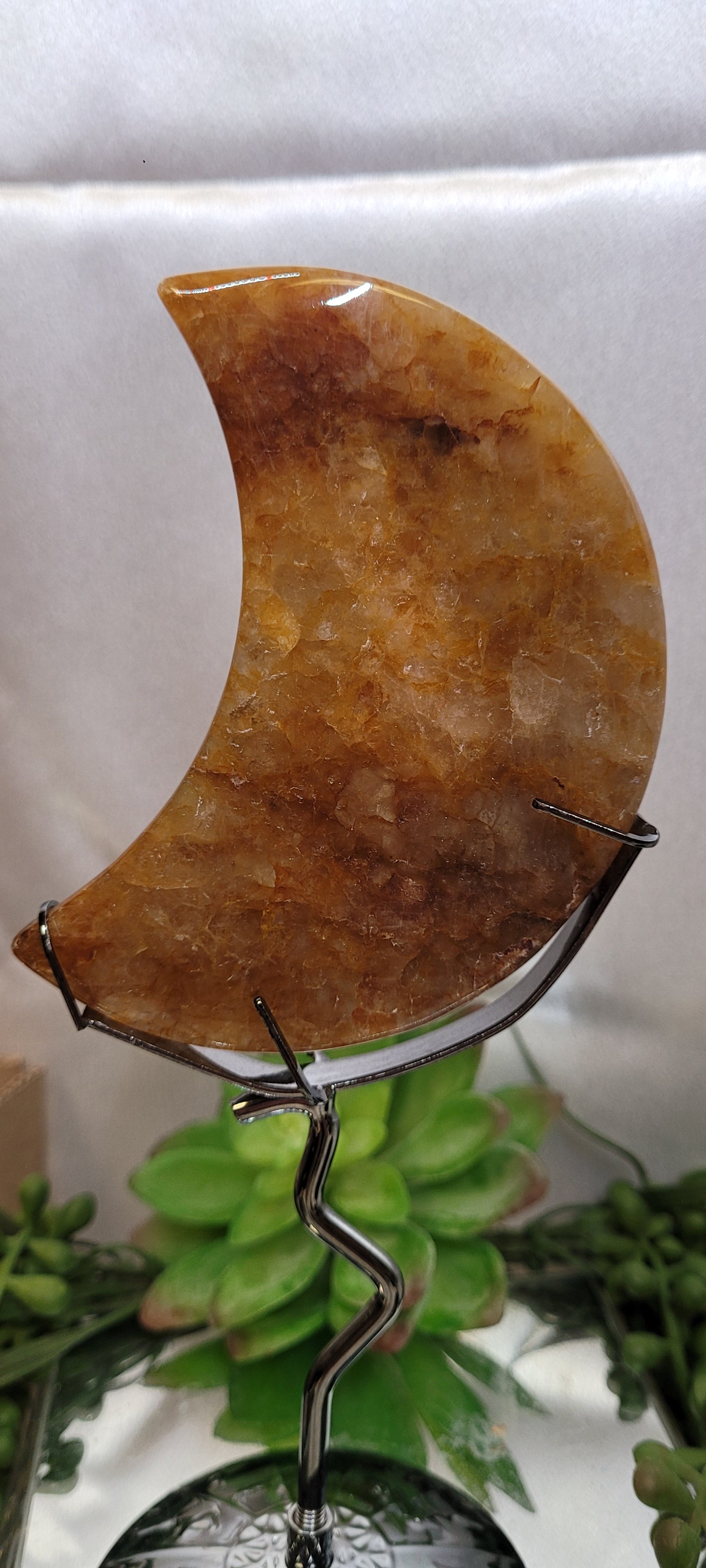 Fire Quartz Crescent Moon on Stand