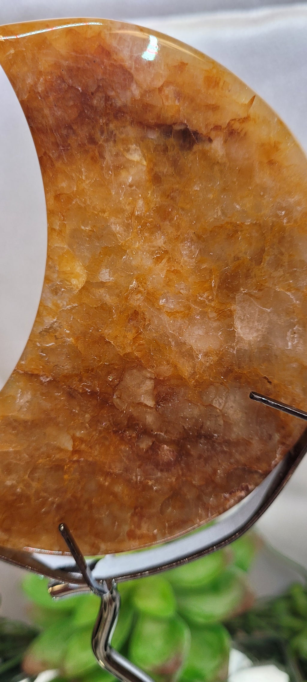 Fire Quartz Crescent Moon on Stand