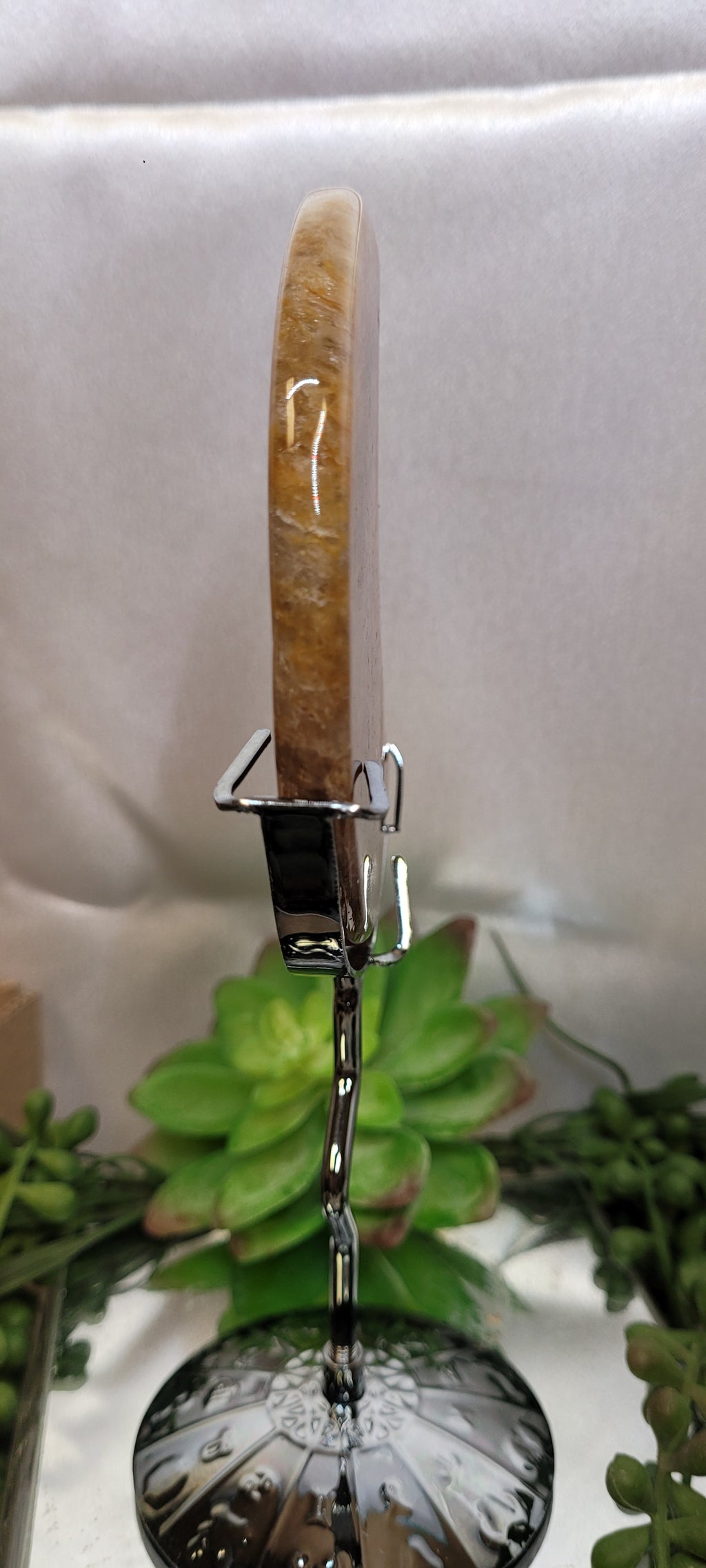 Fire Quartz Crescent Moon on Stand