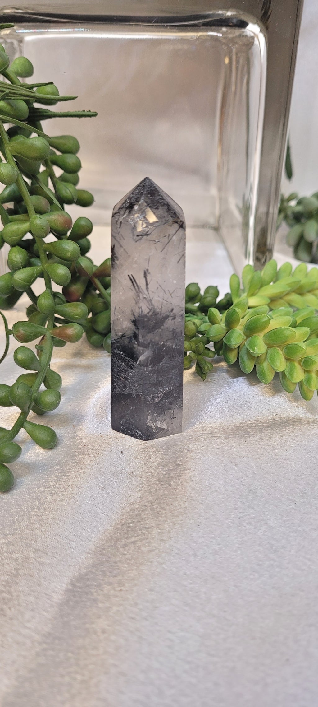 Tourmalinated Quartz Tower | Black Tourmaline in Quartz Point | 63g