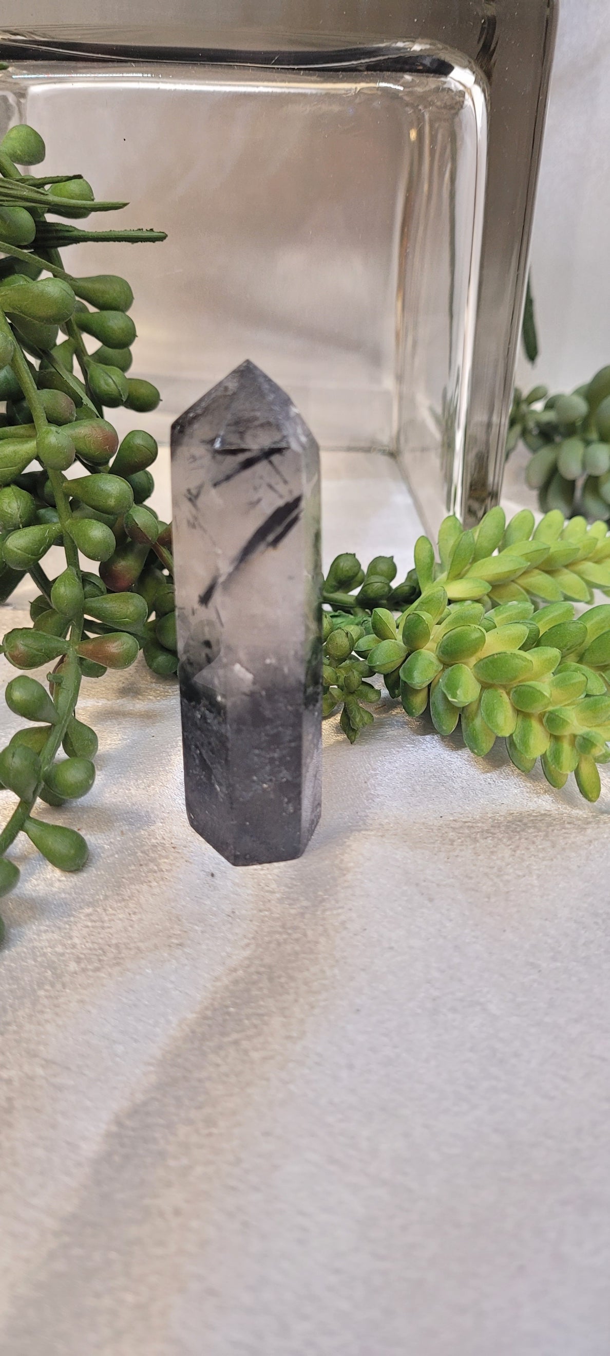 Tourmalinated Quartz Tower | Black Tourmaline in Quartz Point | 63g