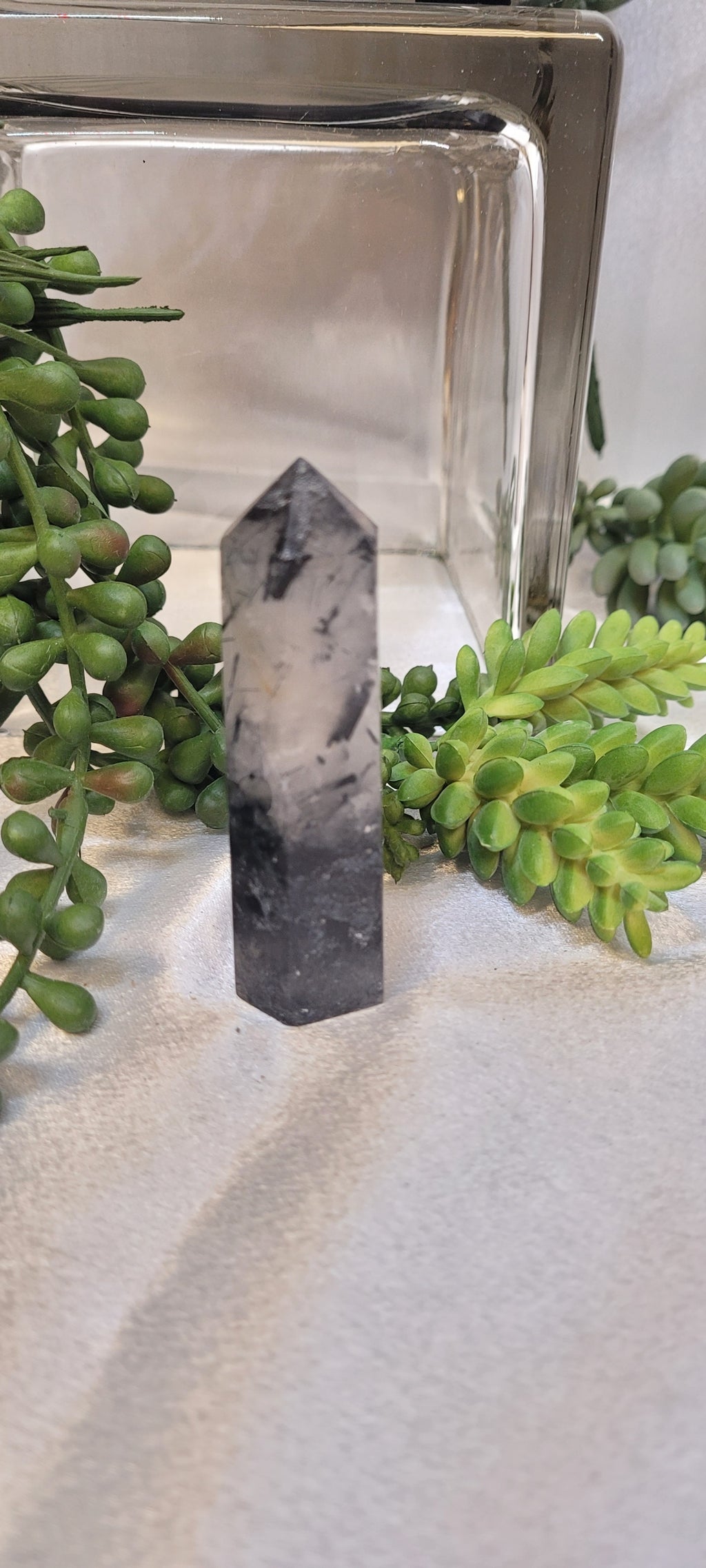 Tourmalinated Quartz Tower | Black Tourmaline in Quartz Point | 63g