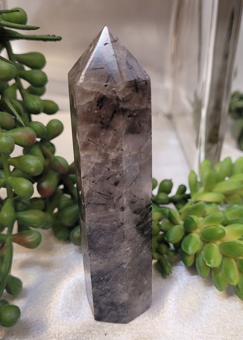 Tourmalinated Smoky Quartz Tower | Black Tourmaline Included Quartz Point | 73g