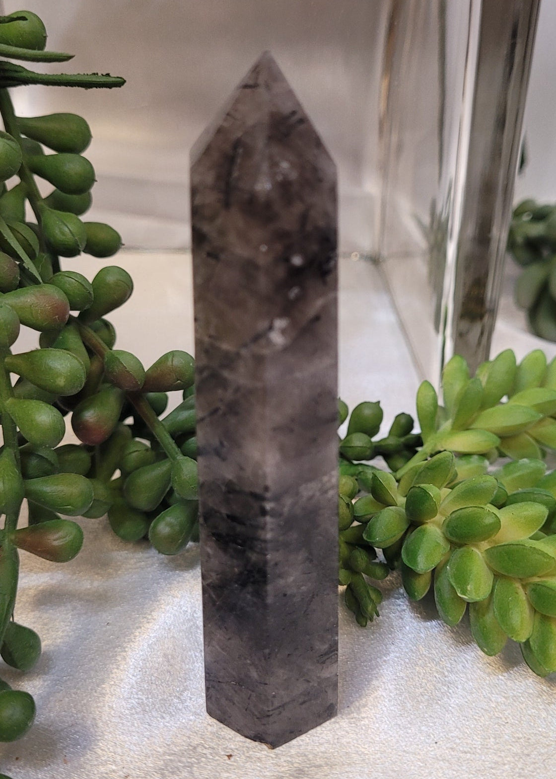 Tourmalinated Smoky Quartz Tower | Black Tourmaline Included Quartz Point | 73g