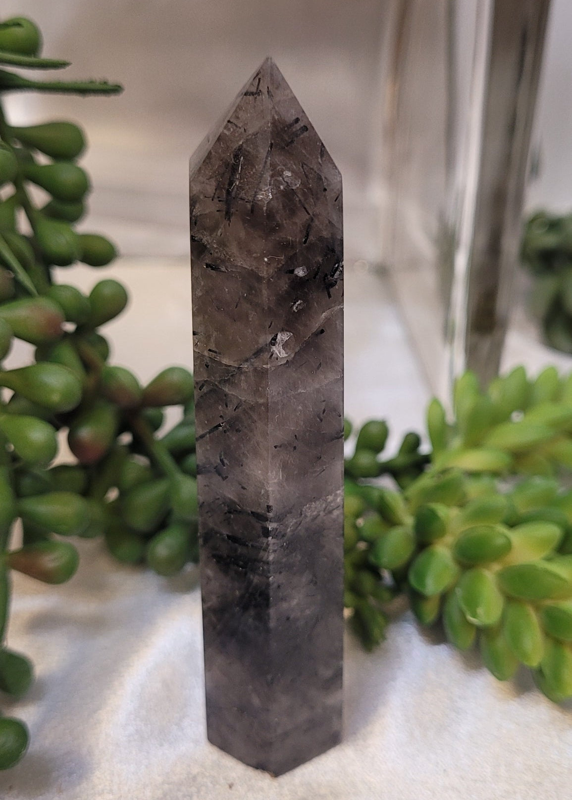 Tourmalinated Smoky Quartz Tower | Black Tourmaline Included Quartz Point | 73g