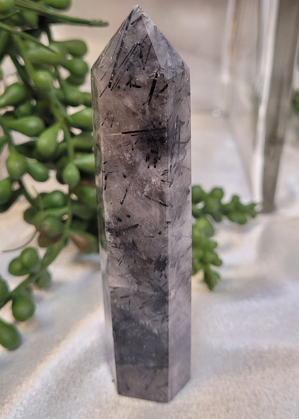Tourmalinated Smoky Quartz Tower | Black Tourmaline Included Quartz Point | 82g