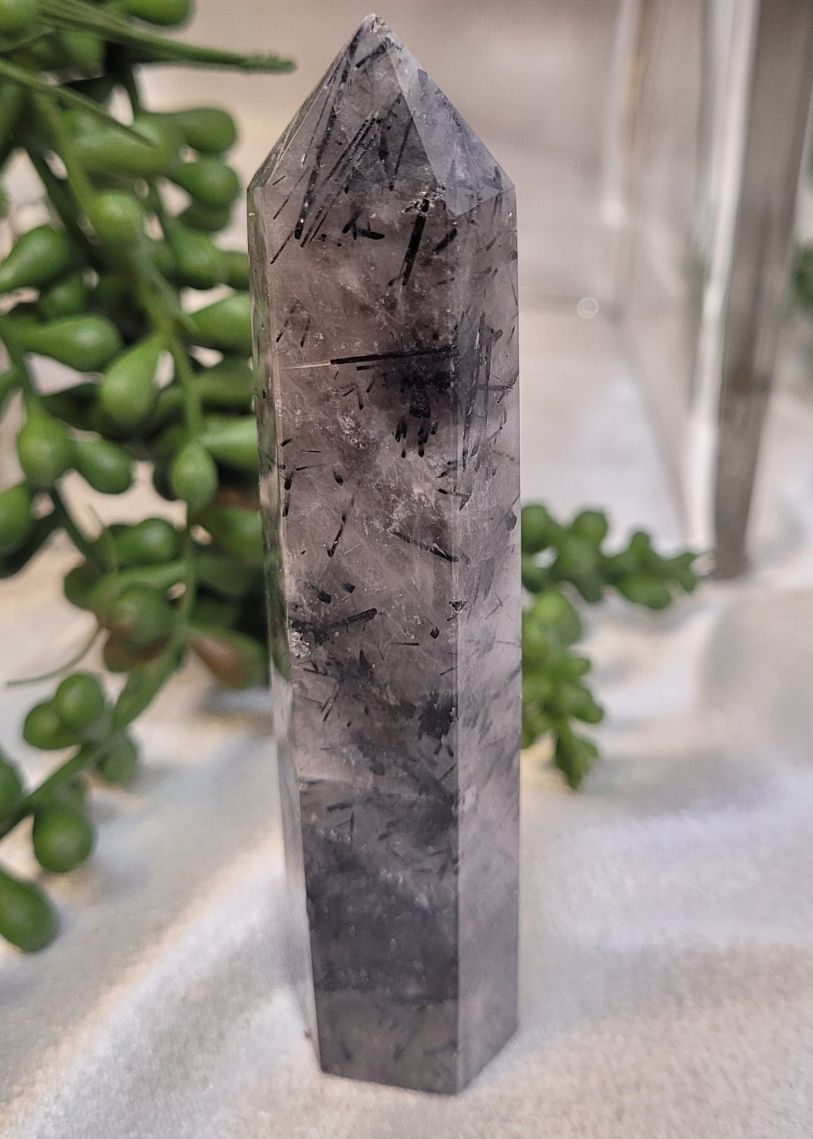 Tourmalinated Smoky Quartz Tower | Black Tourmaline Included Quartz Point | 82g