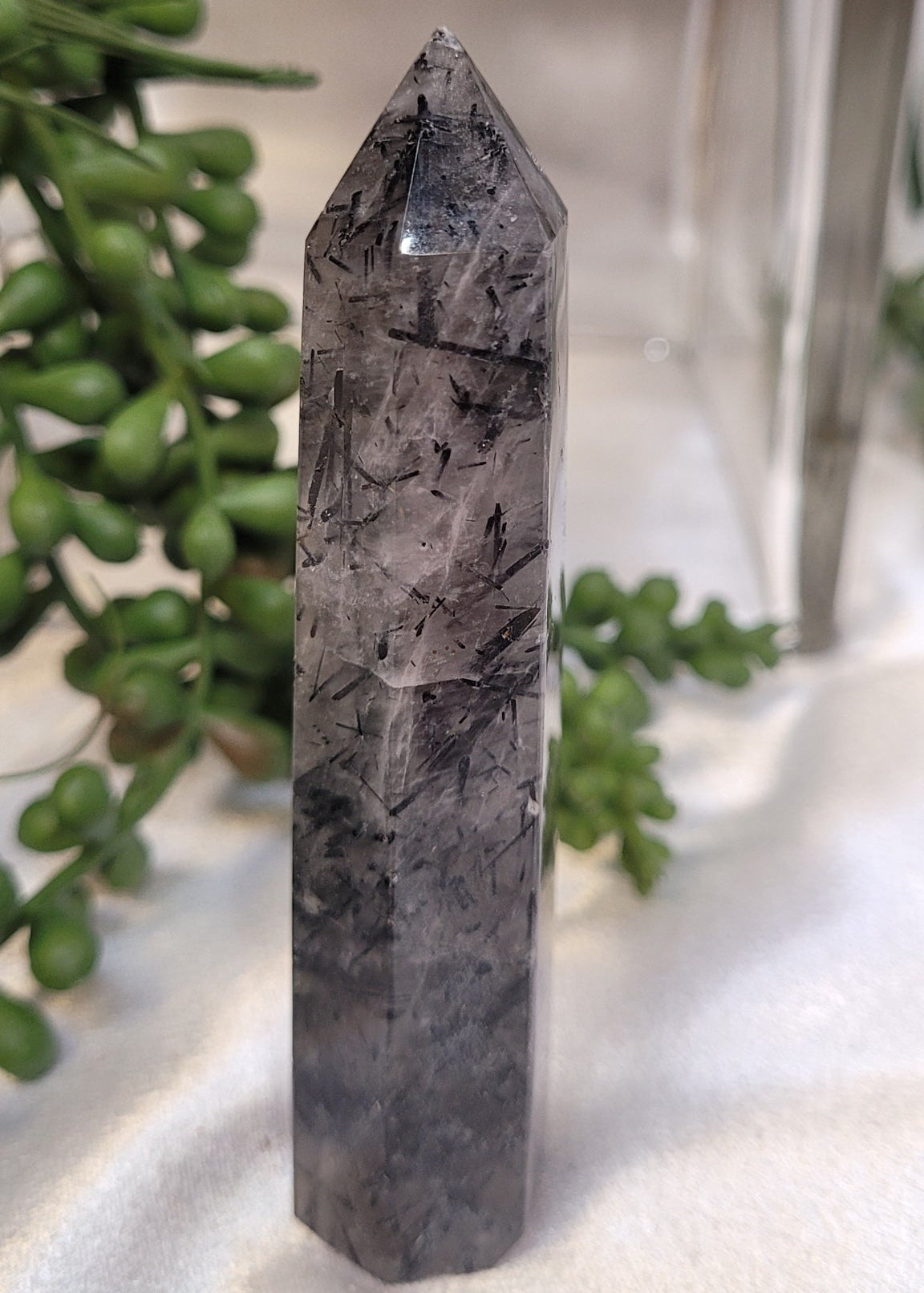 Tourmalinated Smoky Quartz Tower | Black Tourmaline Included Quartz Point | 82g