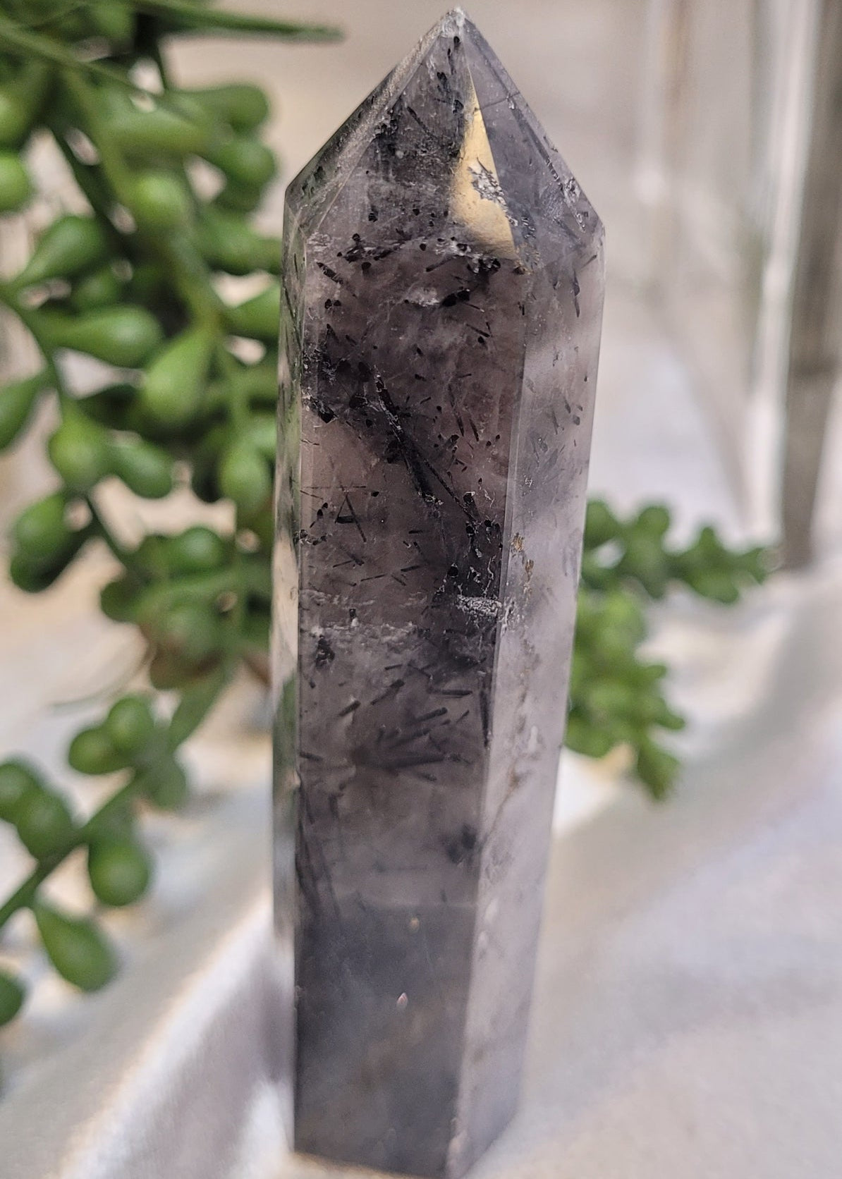 Tourmalinated Smoky Quartz Tower | Black Tourmaline Included Quartz Point | 82g