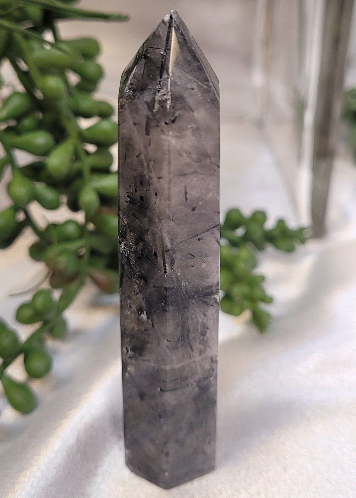 Tourmalinated Smoky Quartz Tower | Black Tourmaline Included Quartz Point | 82g