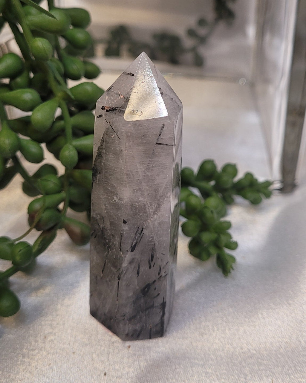 Tourmalinated Quartz Tower | Black Tourmaline in Quartz Crystal Point | 62g