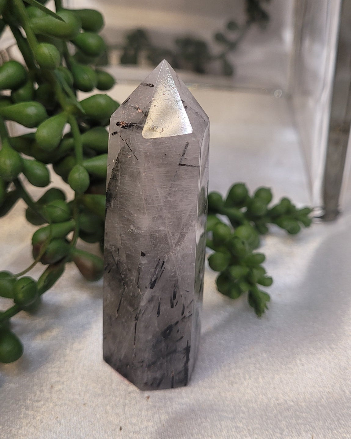 Tourmalinated Quartz Tower | Black Tourmaline in Quartz Crystal Point | 62g