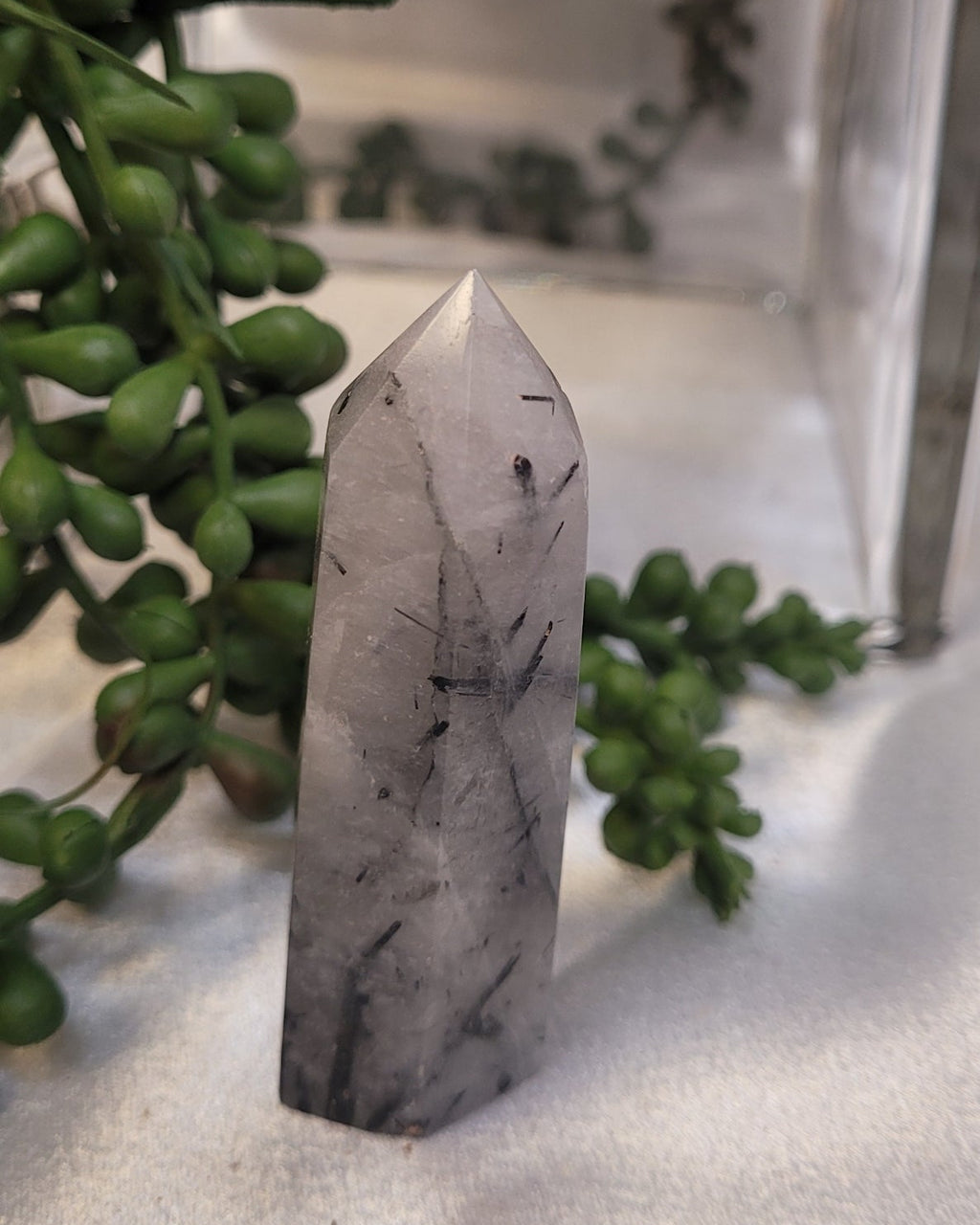 Tourmalinated Quartz Tower | Black Tourmaline in Quartz Crystal Point | 62g