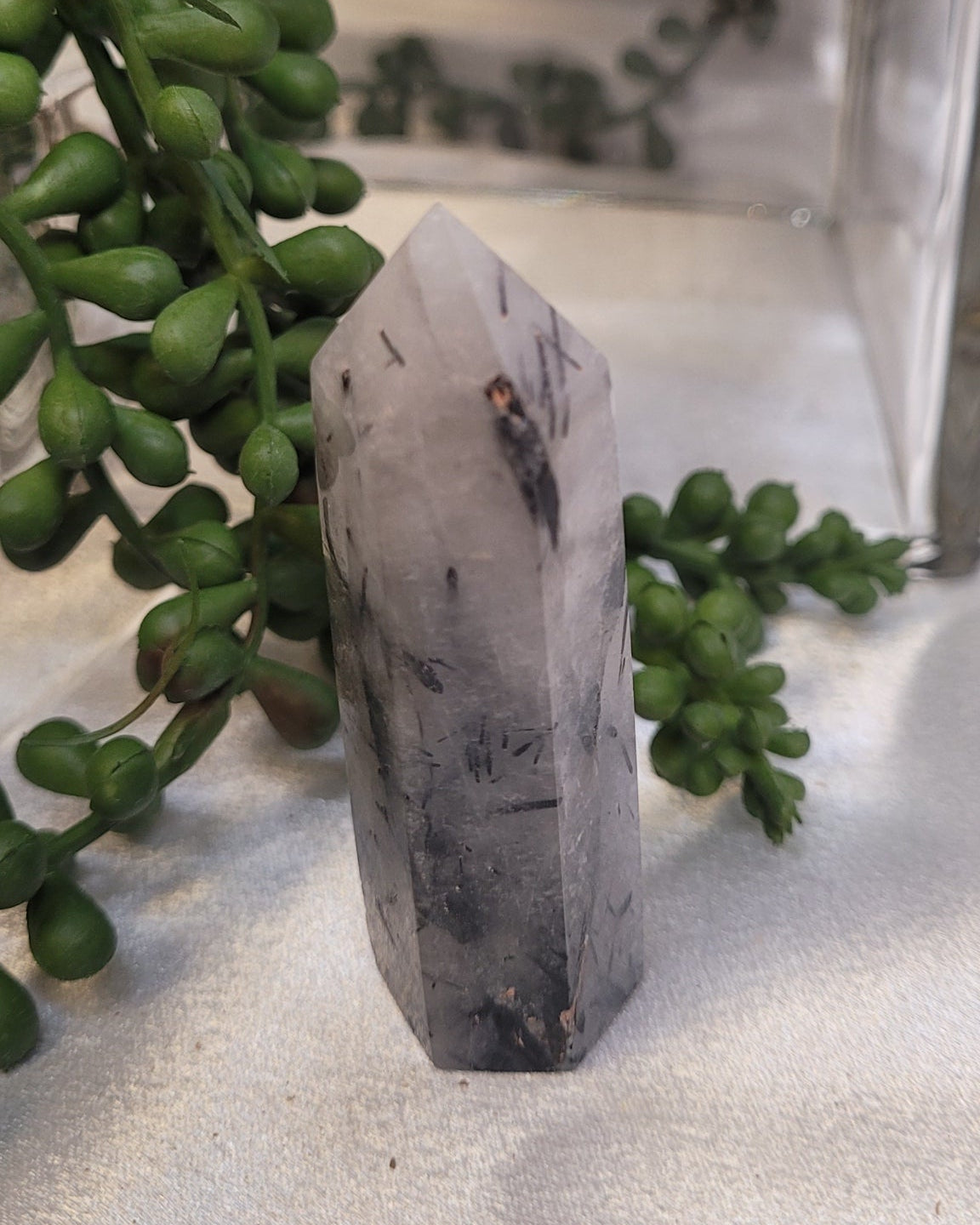 Tourmalinated Quartz Tower | Black Tourmaline in Quartz Crystal Point | 62g