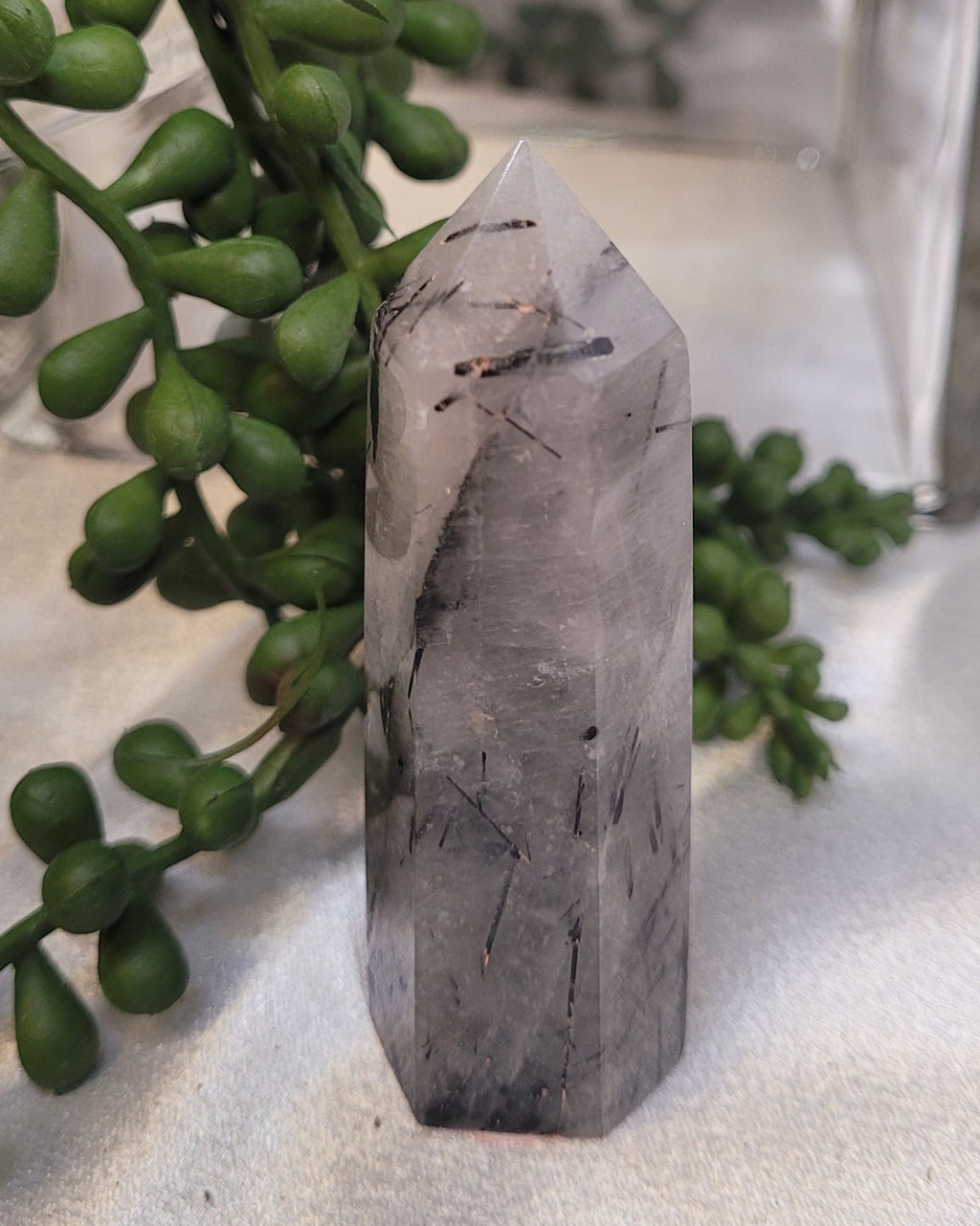 Tourmalinated Quartz Tower | Black Tourmaline in Quartz Crystal Point | 62g