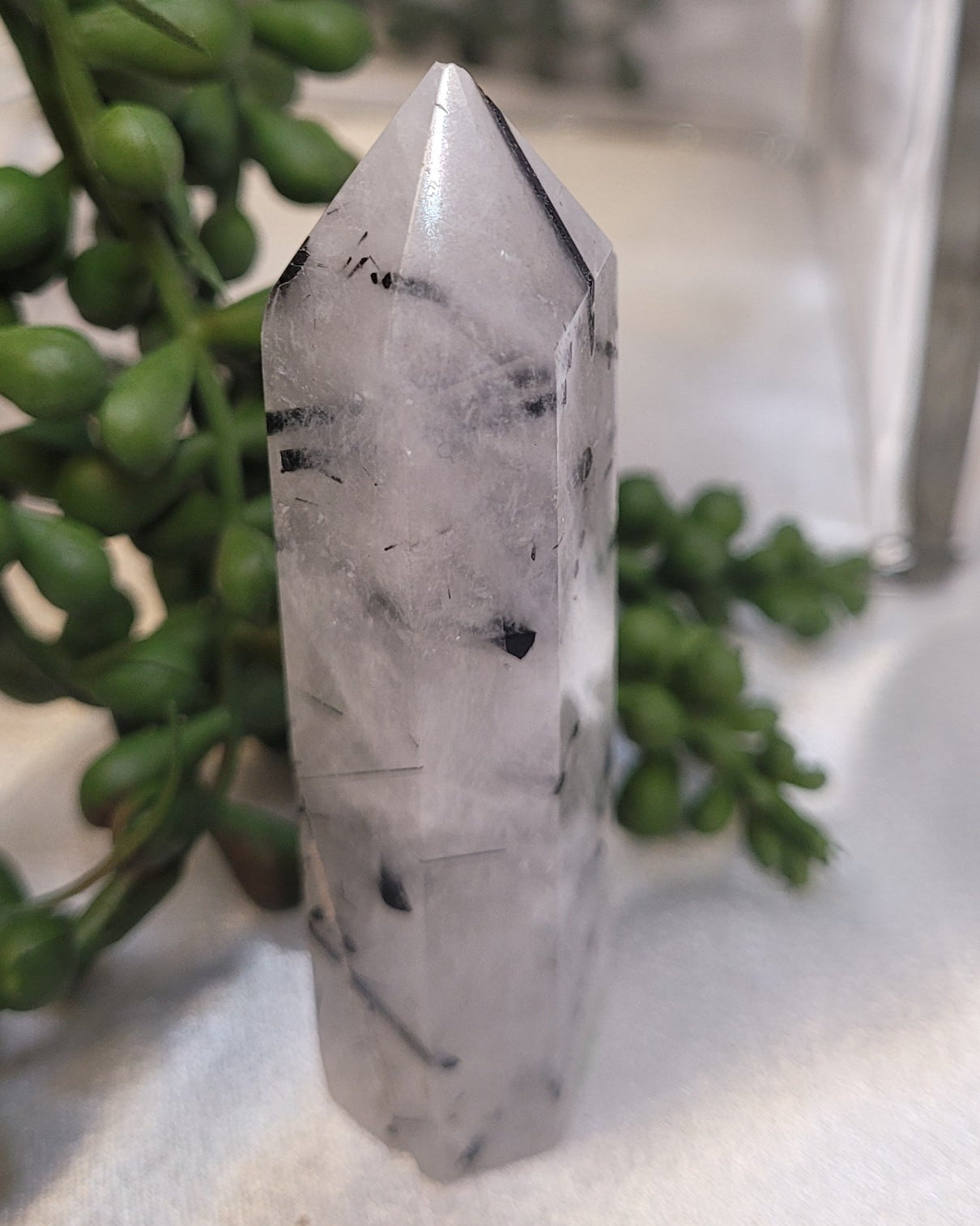 Tourmalinated Quartz Tower | Black Tourmaline Included Quartz Point | 64g Crystal Tower