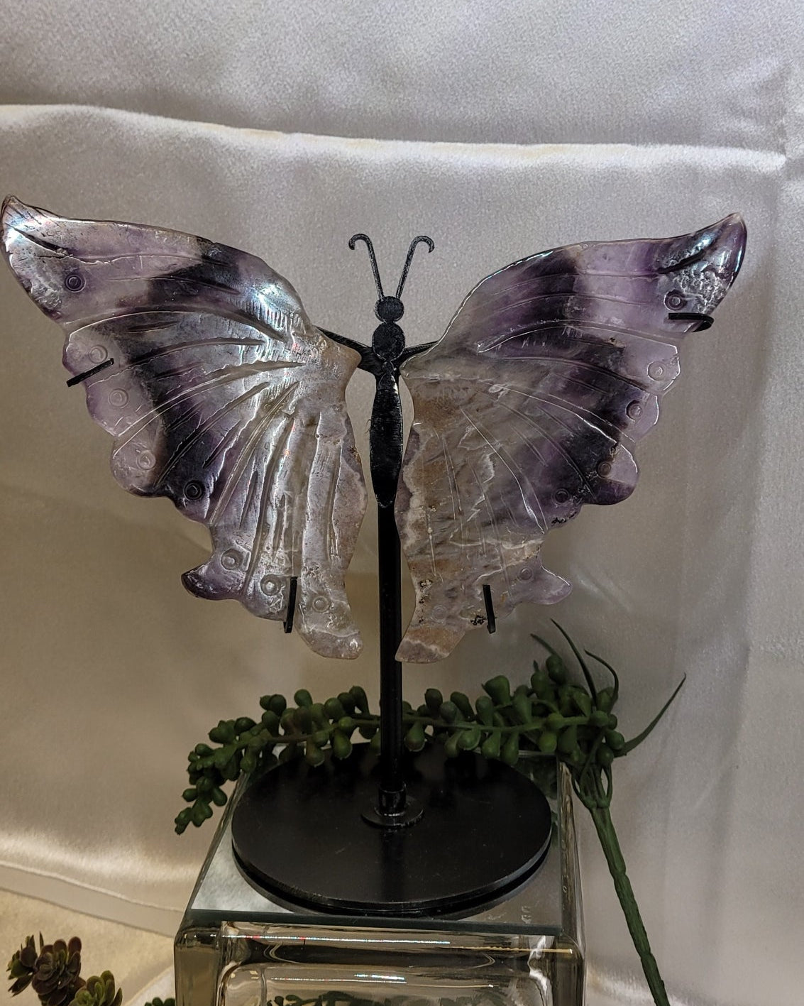 Amethyst Butterfly Wings on Stand | Large Crystal Display Sculpture | 8" Tall