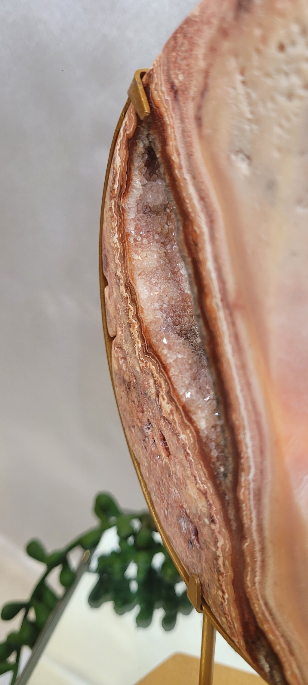 Pink Crazy Lace Agate Crescent Moon with Druzy Cente