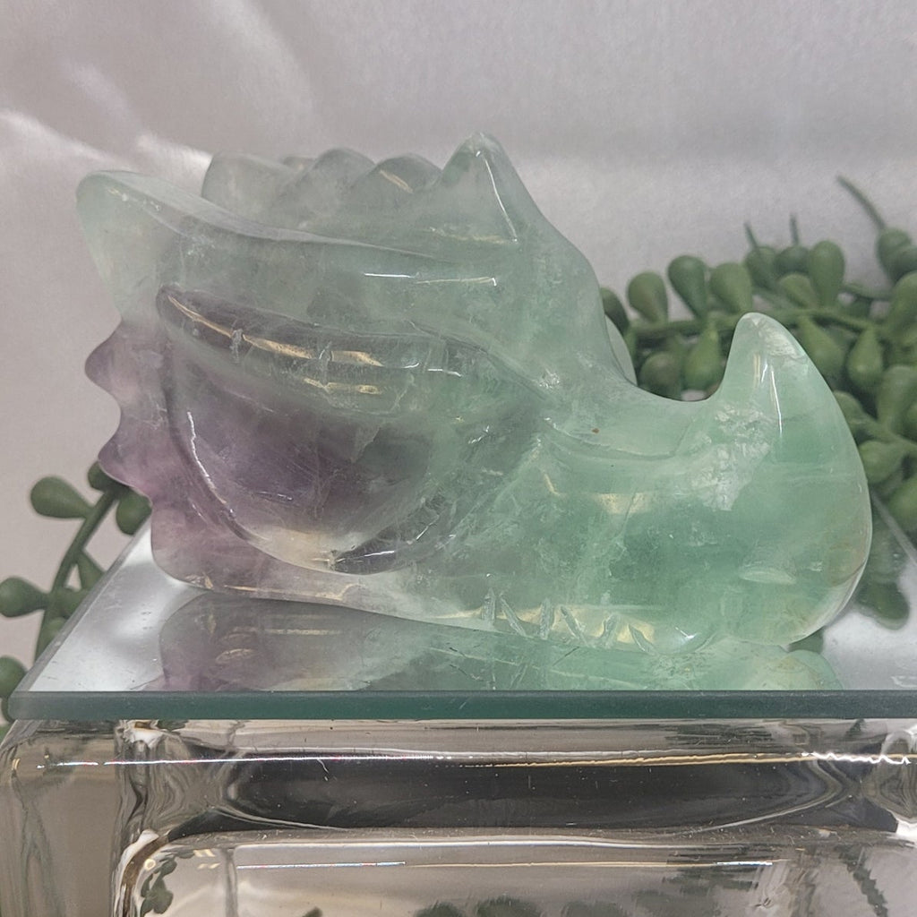Rainbow Fluorite Dragon Head Carving | Green & Purple Fluorite Crystal Dragon | 400g
