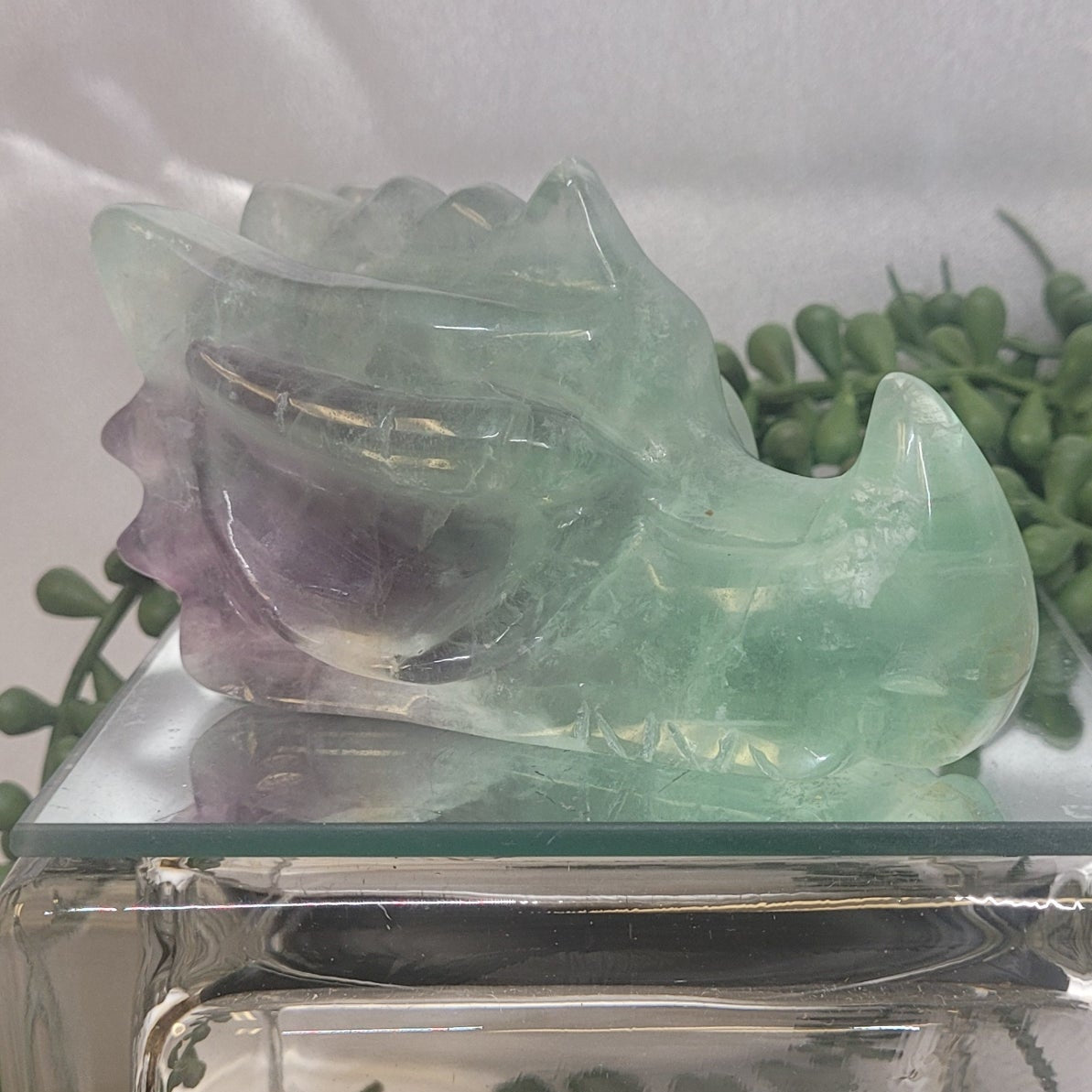 Rainbow Fluorite Dragon Head Carving | Green & Purple Fluorite Crystal Dragon | 400g