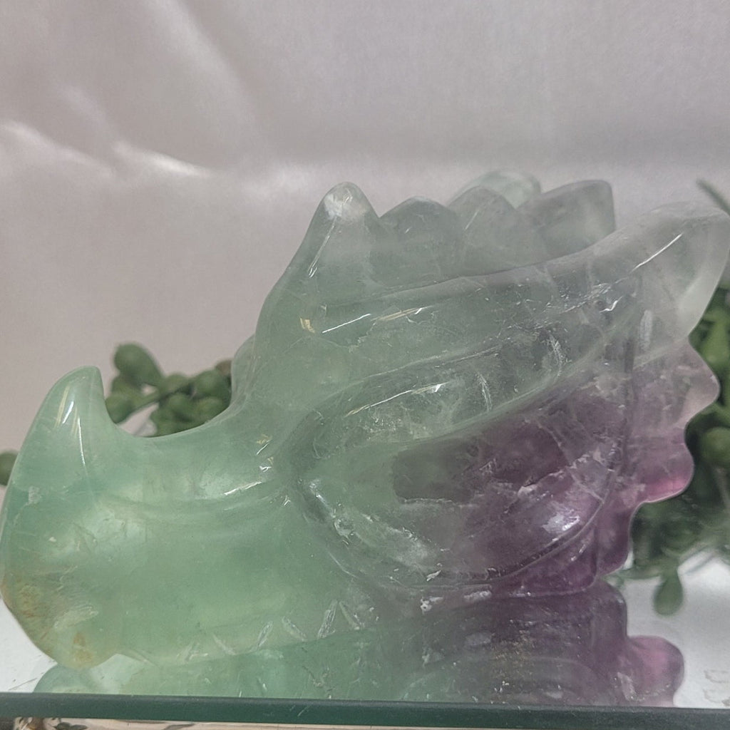 Rainbow Fluorite Dragon Head Carving | Green & Purple Fluorite Crystal Dragon | 400g