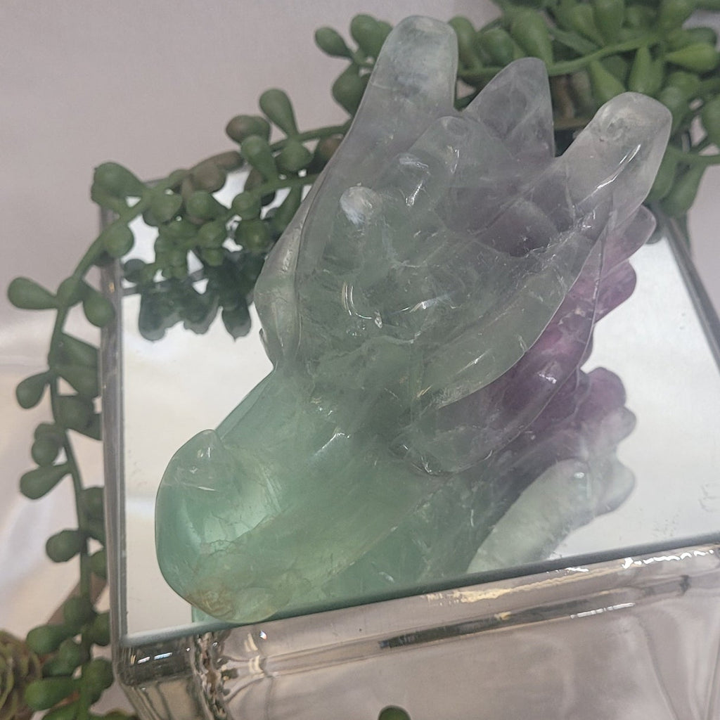 Rainbow Fluorite Dragon Head Carving | Green & Purple Fluorite Crystal Dragon | 400g