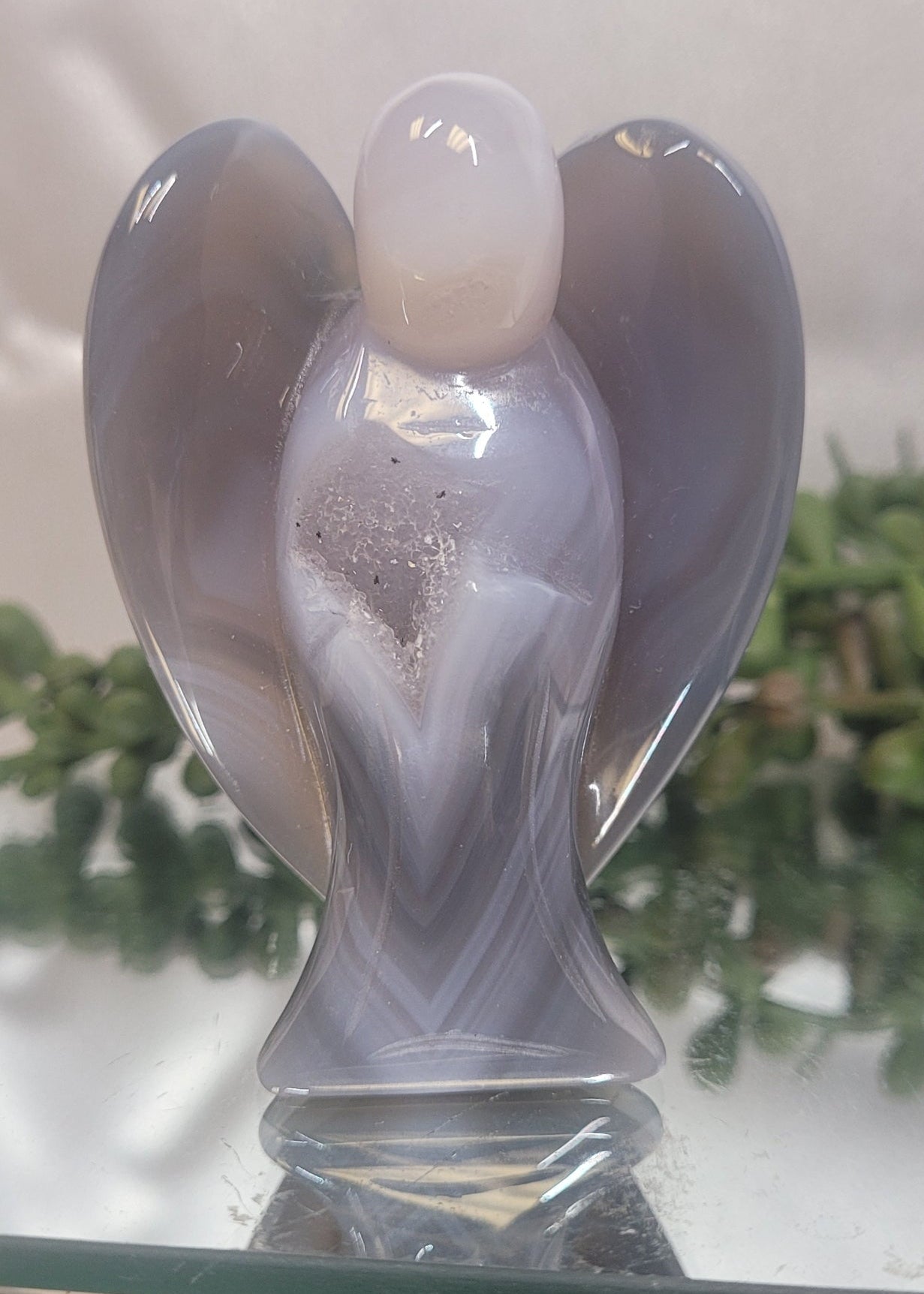Druzy Agate Angel Carving | Natural Banded Agate Crystal Angel | 101g