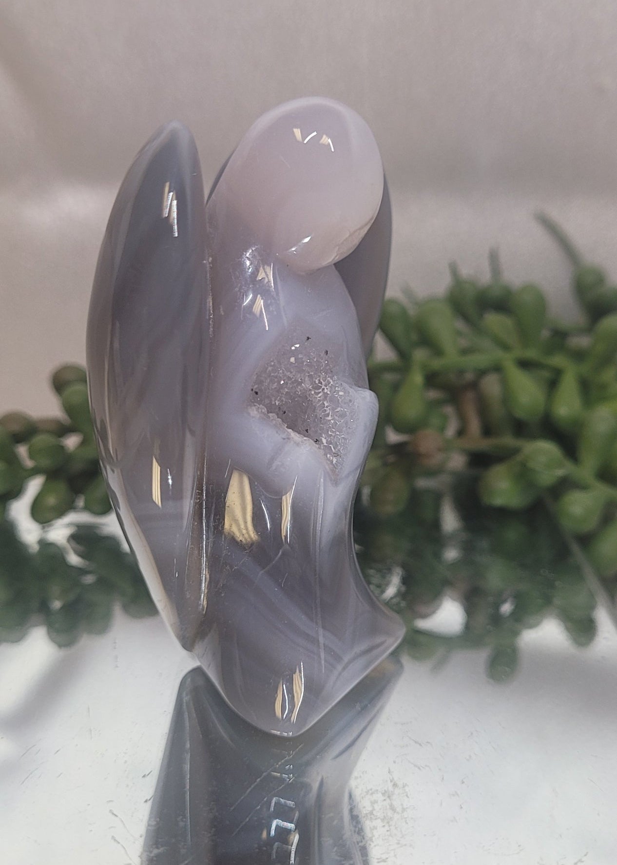 Druzy Agate Angel Carving | Natural Banded Agate Crystal Angel | 101g